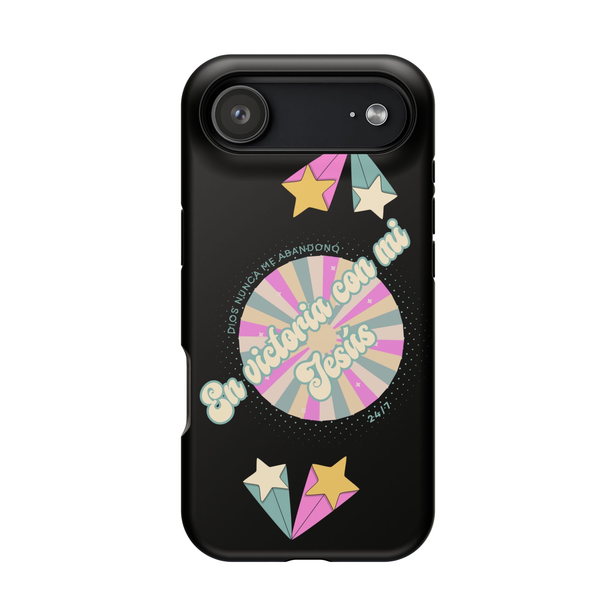 Mujeres Cover de Telefono Magnético e Impacto Resistente— "En Victoria con mi Jesús" Retro Star Design