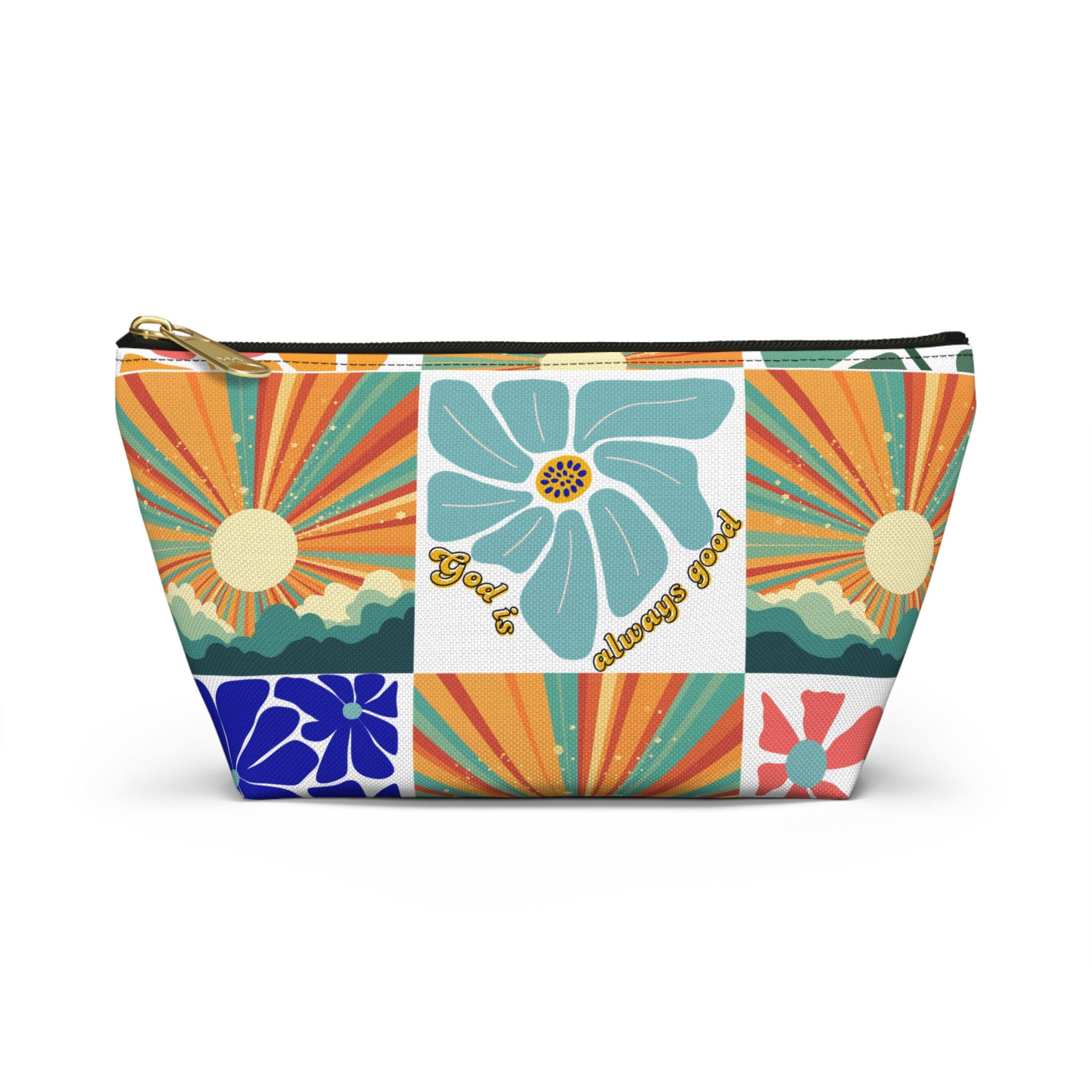Retro Floral Sunrays Accessory Pouch — Colorful Sunrays T‑Bottom Bag