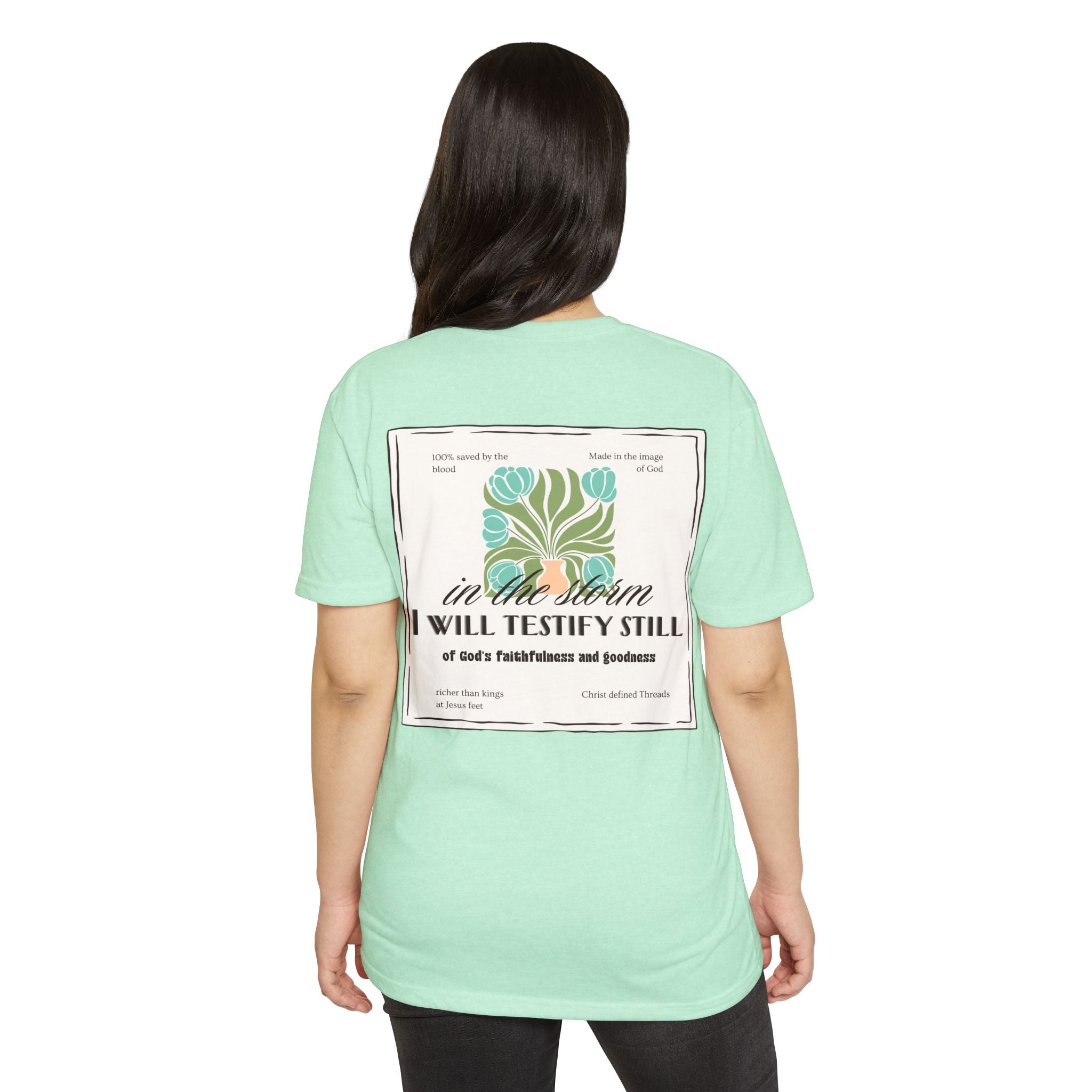 Women's  Faith Graphic T-Shirt — "In the Storm I Will Testify Still" Christian Tee