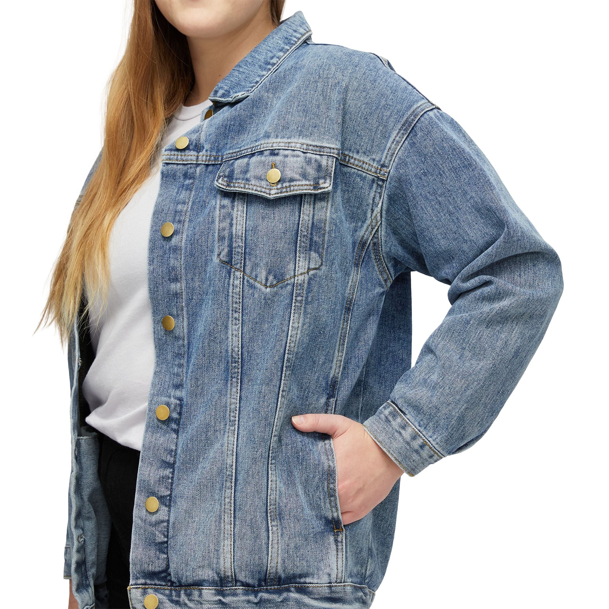Women's Denim Jacket — Retro 'I found peace in Jesus'Graphic