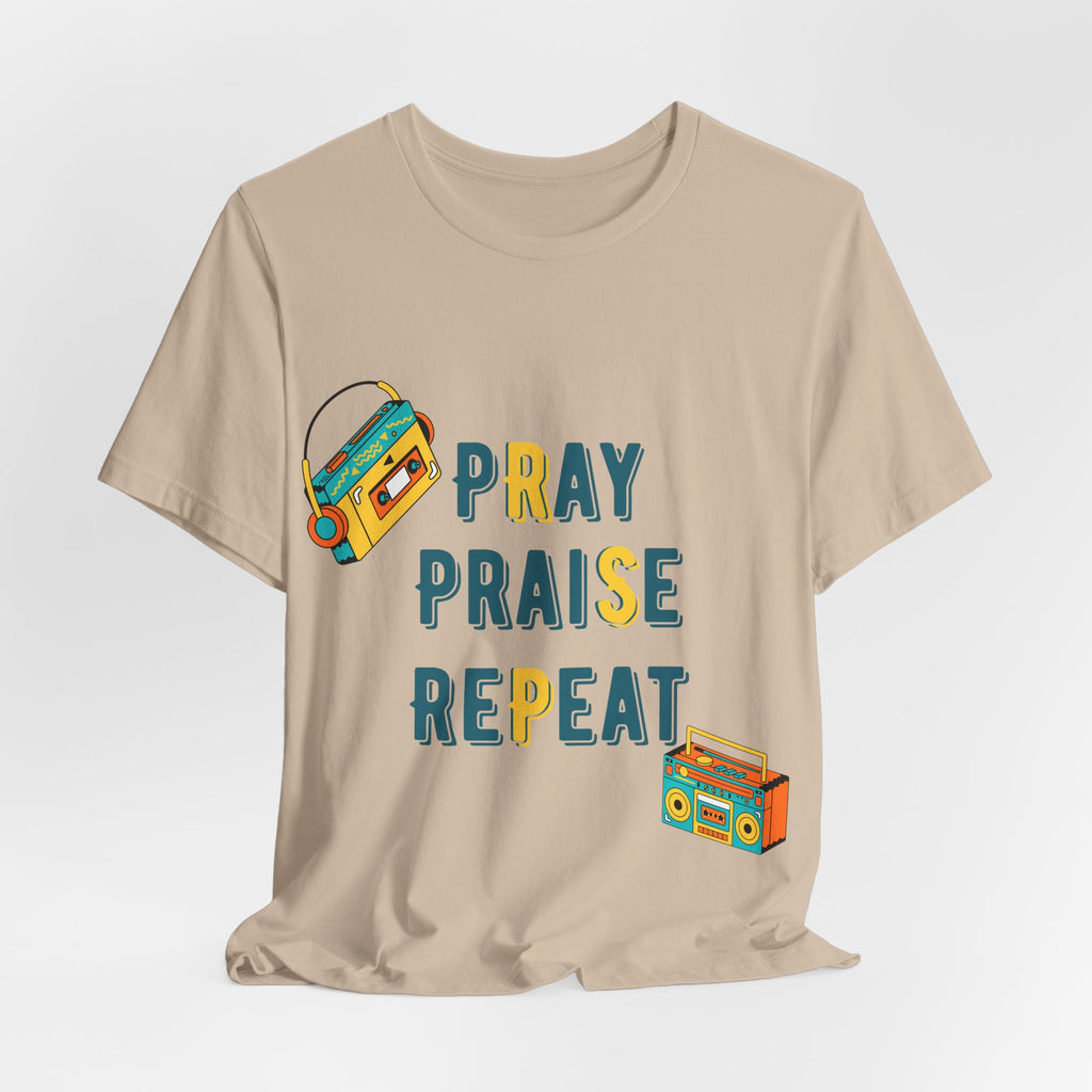 Men's Pray Praise Repeat T-Shirt — Vintage Boombox Christian Tee