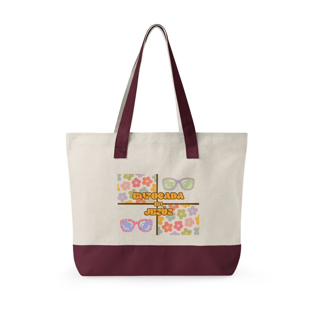 "Enfocada en Jesús" Canvas Tote - Retro Zippered Beach Bag