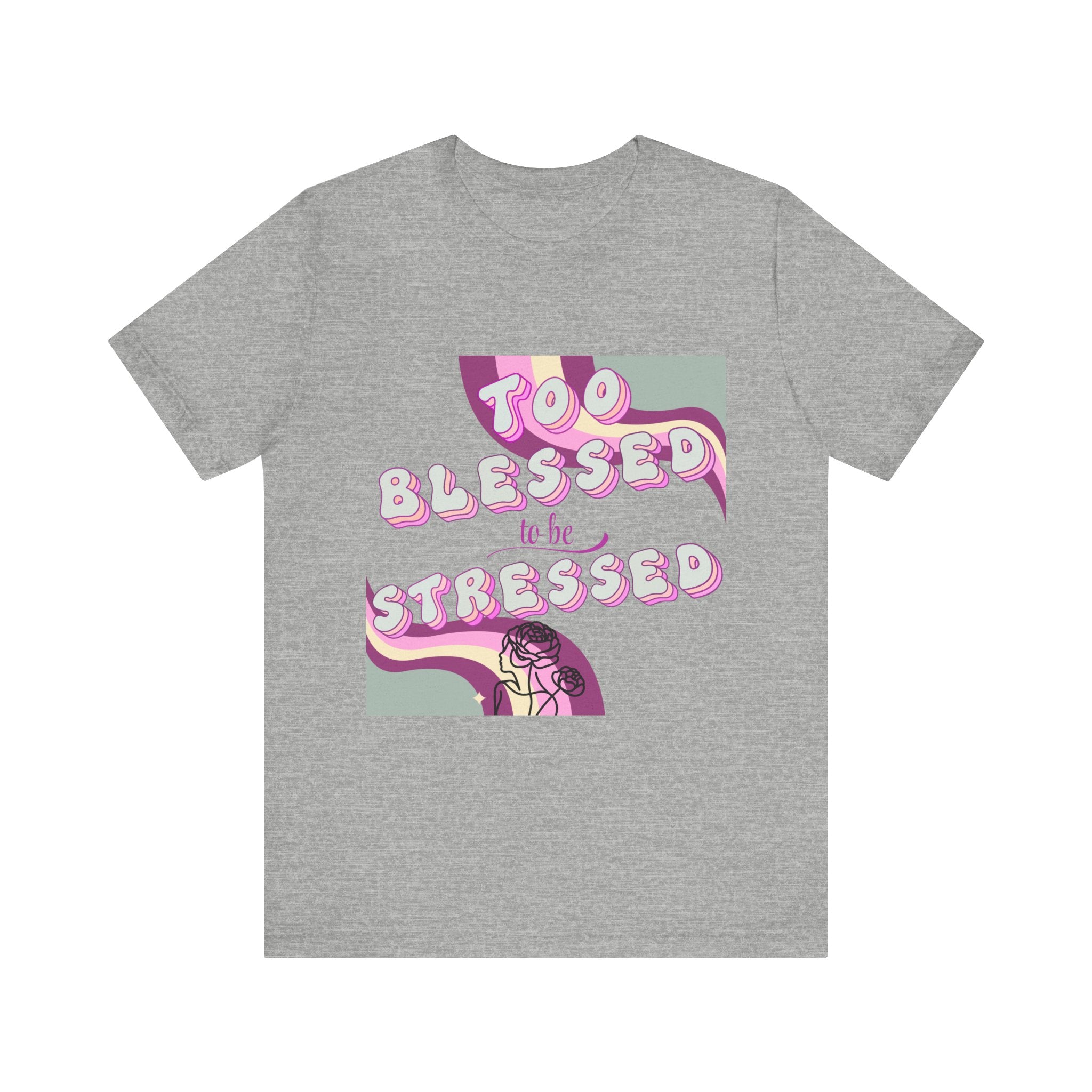 Women's Too Blessed to Be Stressed Tee — Retro Pink Graphic T-Shirt