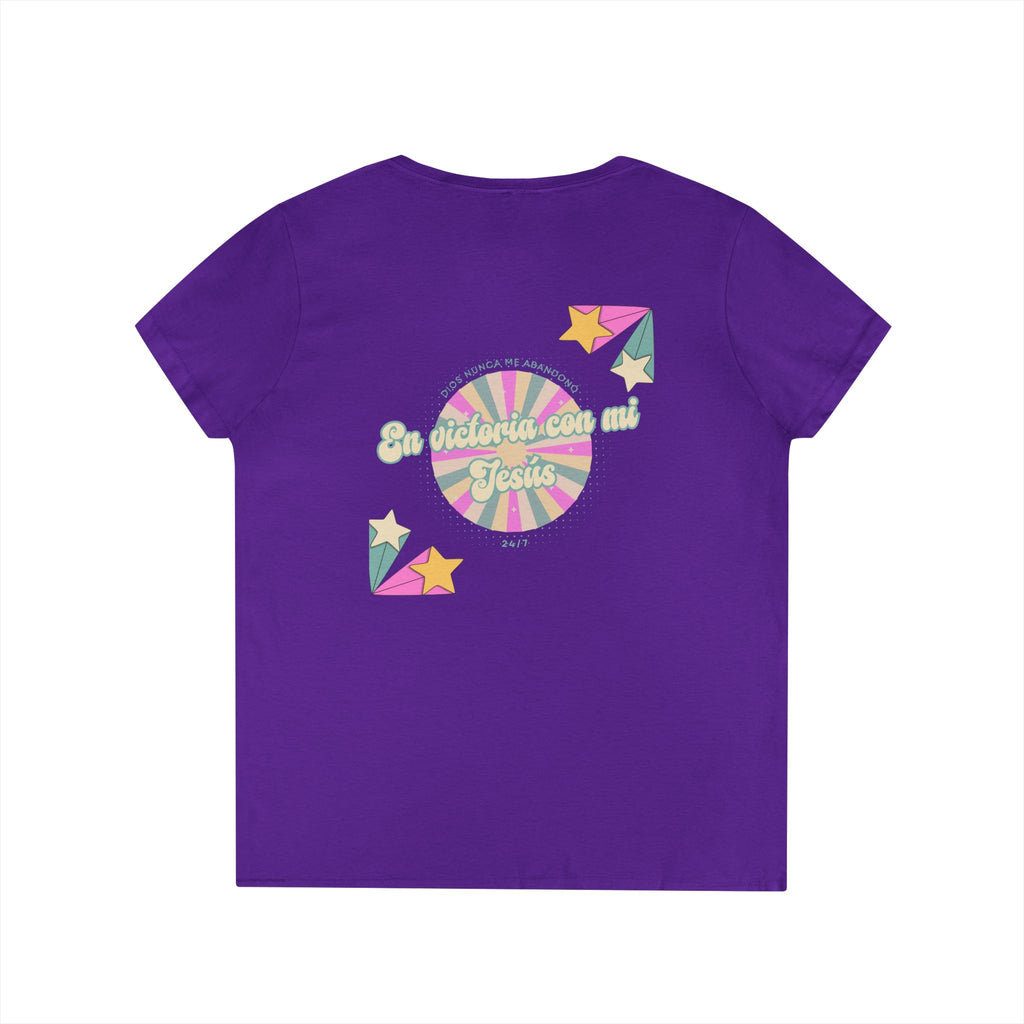 Camisa cuello V-Neck — "En victoria con mi Jesús" Para Mujeres