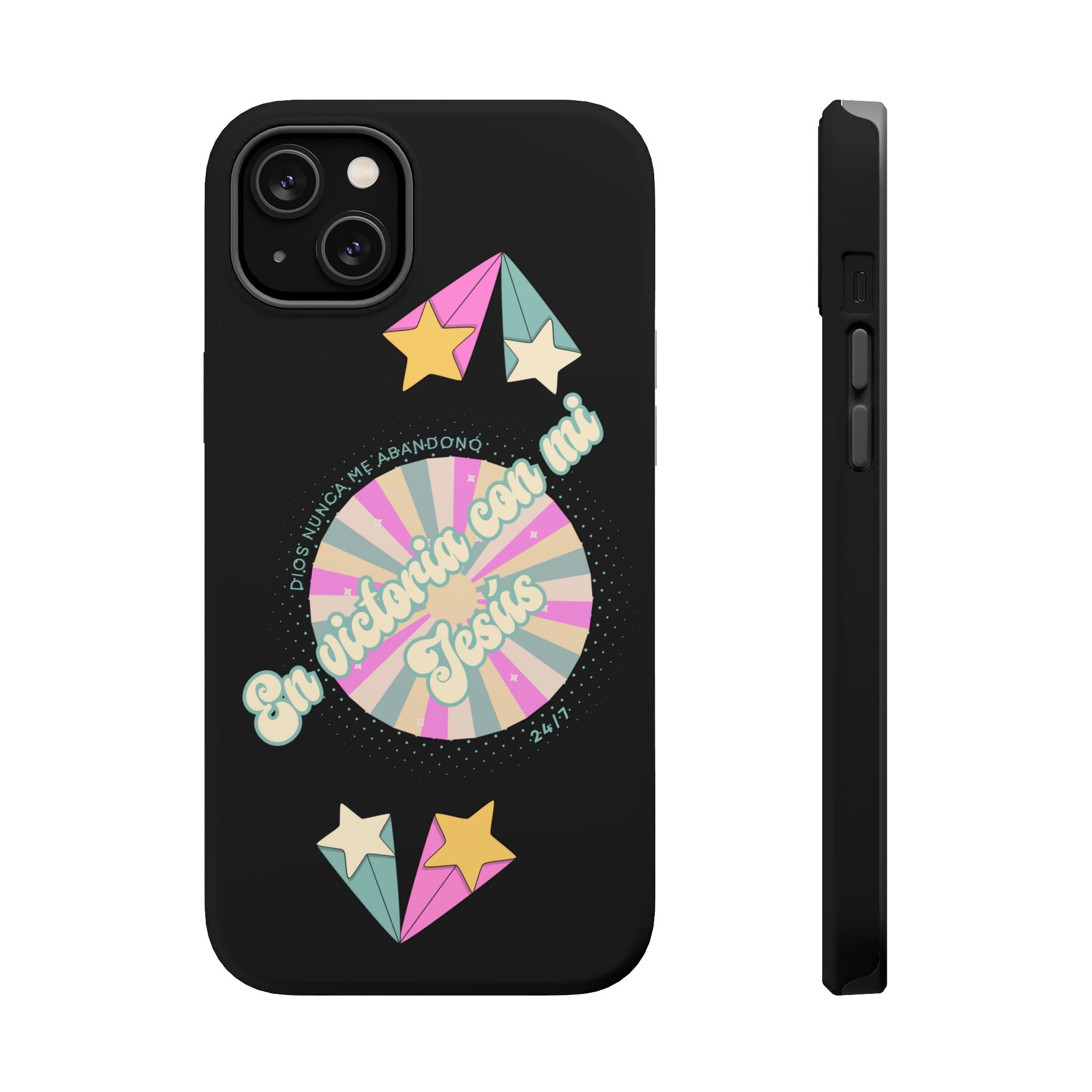 Mujeres Cover de Telefono Magnético e Impacto Resistente— "En Victoria con mi Jesús" Retro Star Design