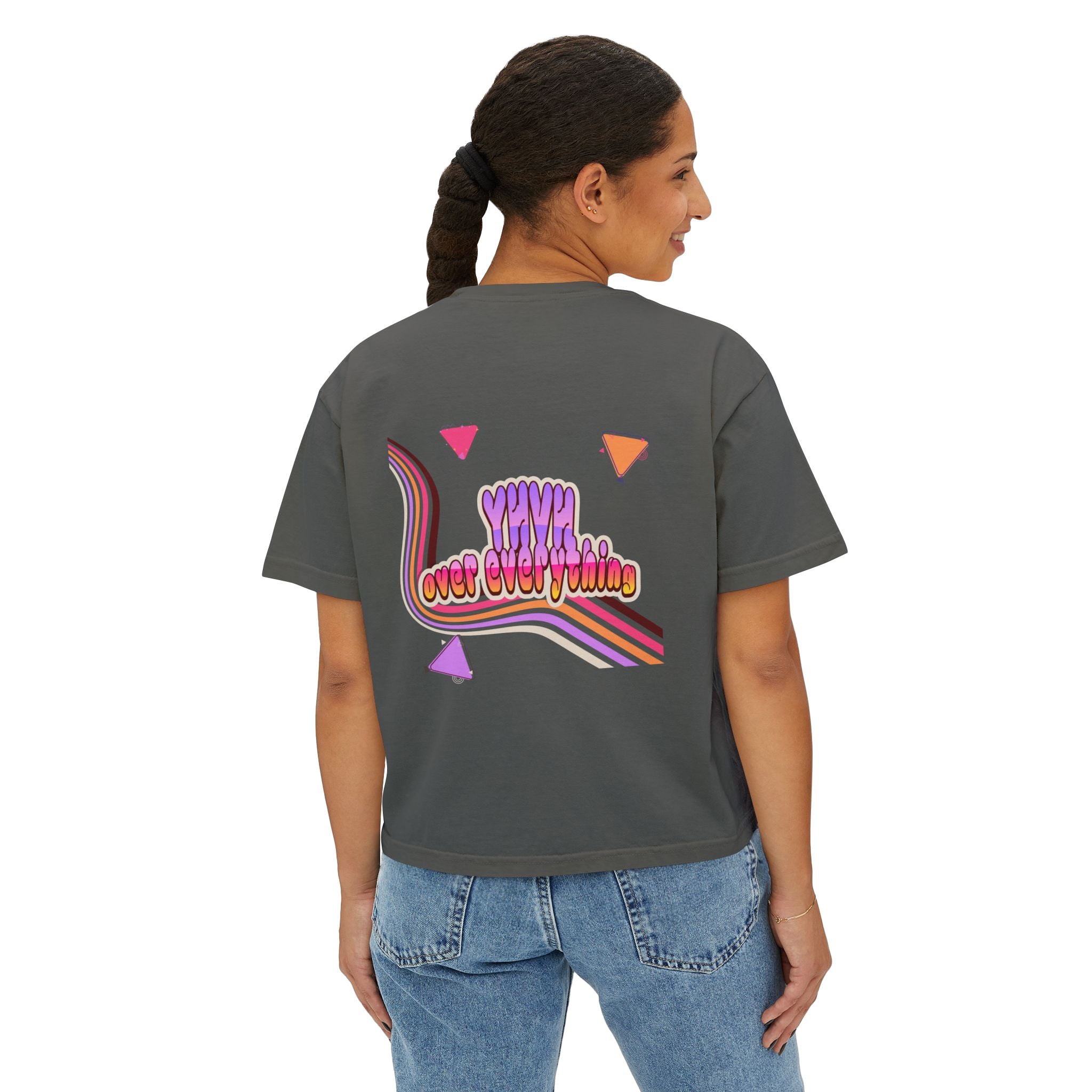 Retro 'YHVH over everything' Boxy Tee — Women's 90s Vibe Graphic T-Shirt