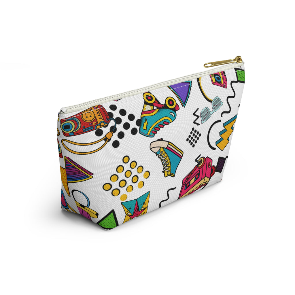 Retro 90s Pattern Accessory Pouch — Roller Skates, Cassette & Neon Shapes