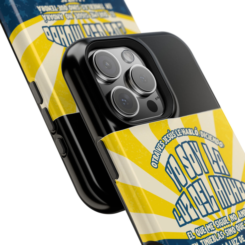 "Yo soy la luz del mundo" protección para telefono (Juan 8:12)— Para hombres- Magnético y resistente al impacto