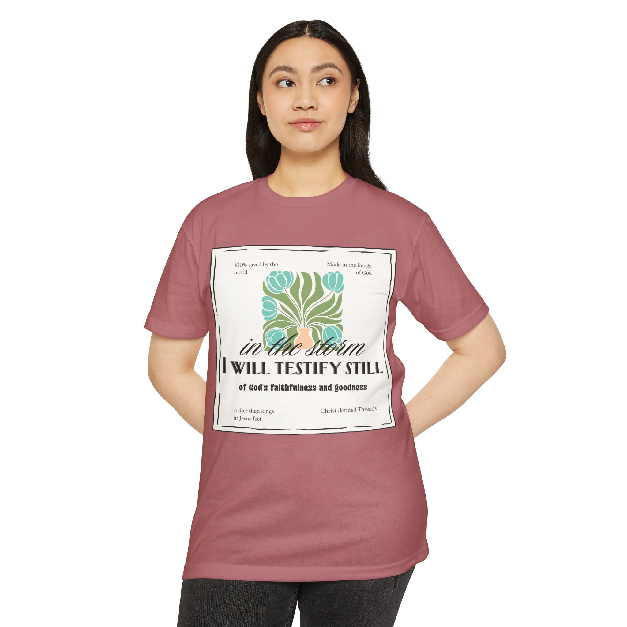 Women's  Faith Graphic T-Shirt — "In the Storm I Will Testify Still" Christian Tee