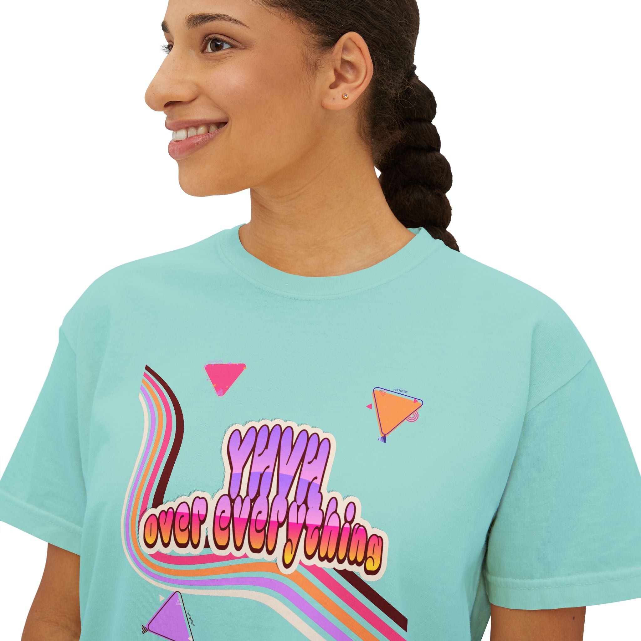 Retro 'YHVH over everything' Boxy Tee — Women's 90s Vibe Graphic T-Shirt
