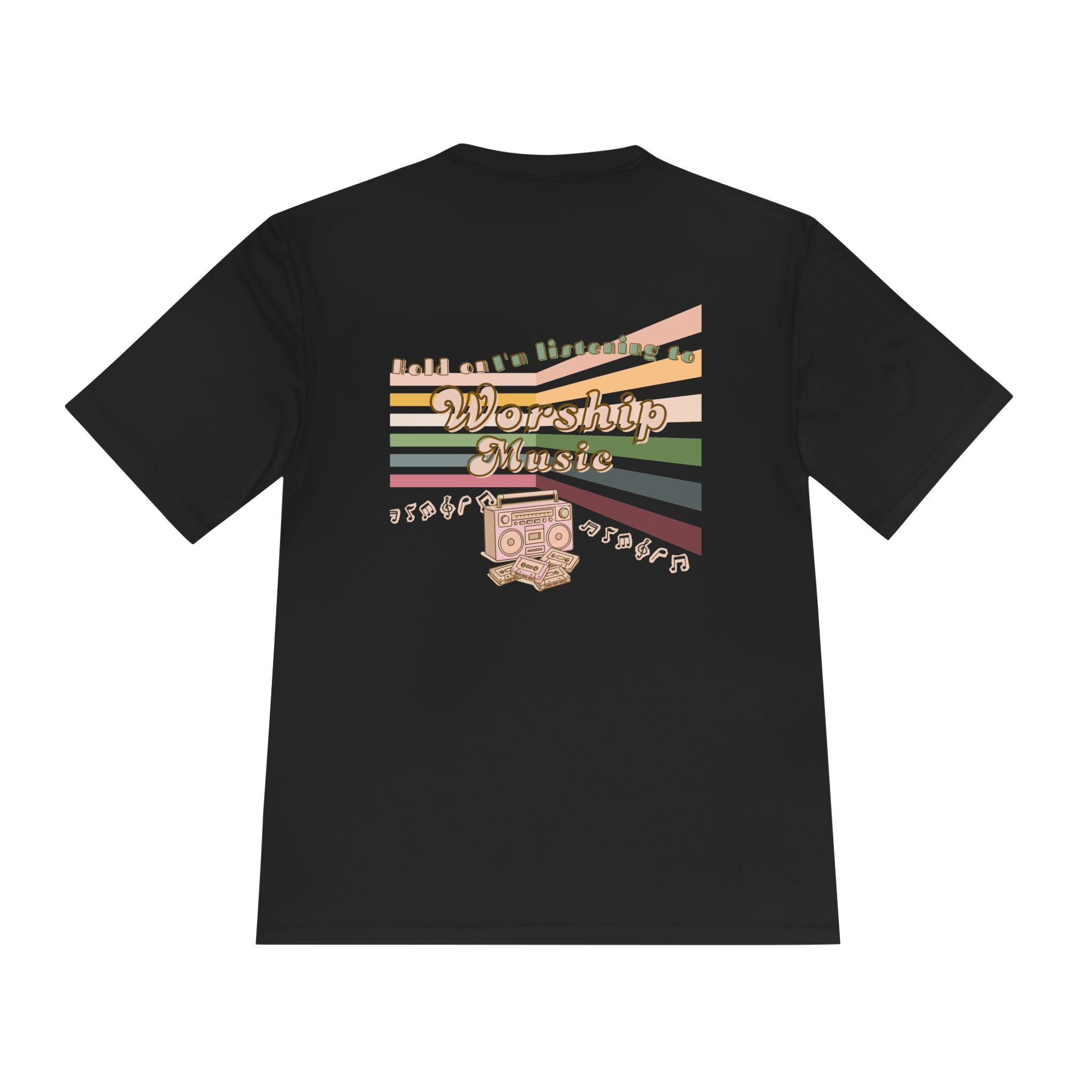 Women's Worship Music Moisture Wicking Tee — Retro Stripes & Speaker Graphic