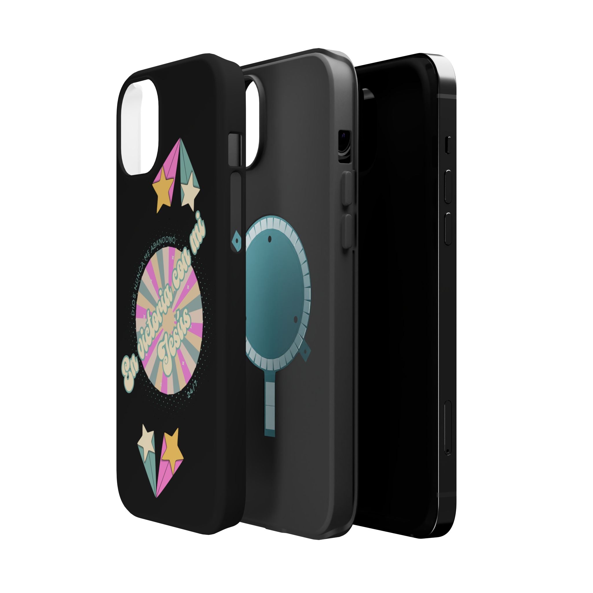 Mujeres Cover de Telefono Magnético e Impacto Resistente— "En Victoria con mi Jesús" Retro Star Design
