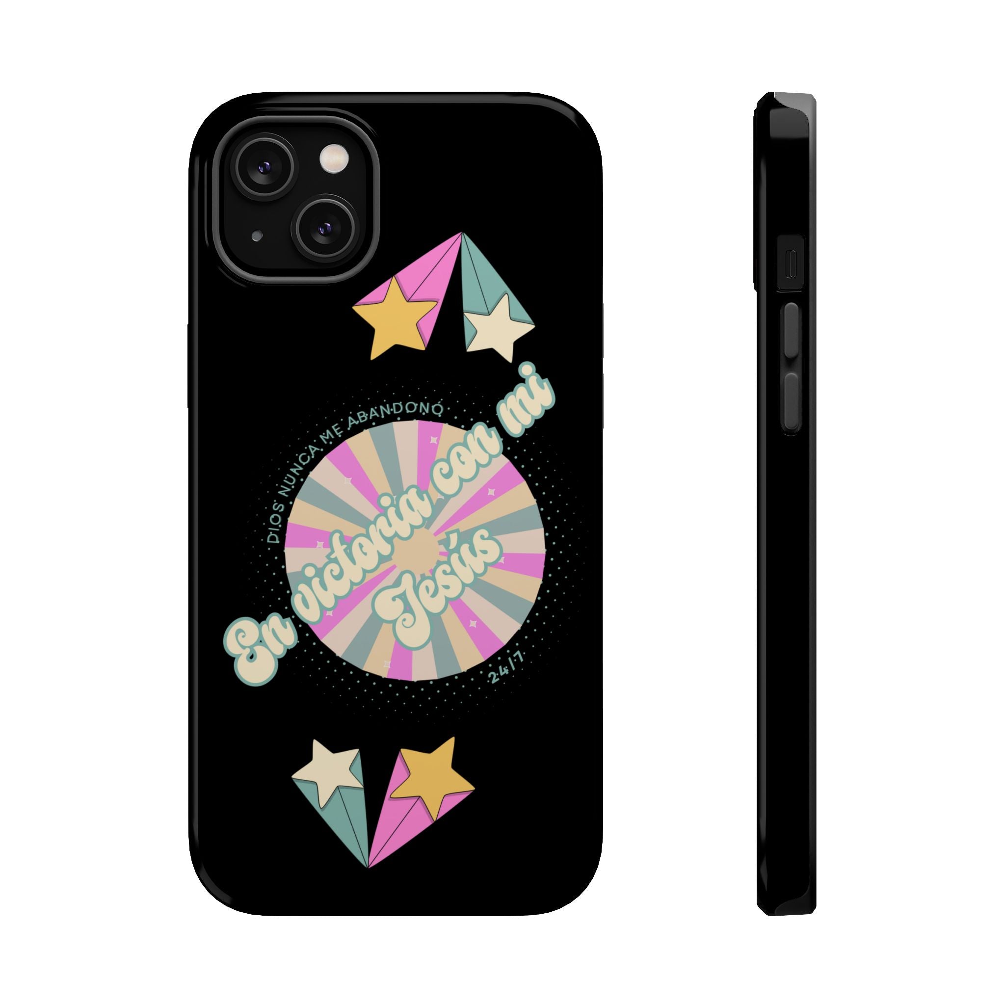 Mujeres Cover de Telefono Magnético e Impacto Resistente— "En Victoria con mi Jesús" Retro Star Design