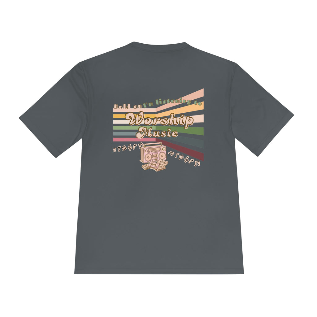 Women's Worship Music Moisture Wicking Tee — Retro Stripes & Speaker Graphic