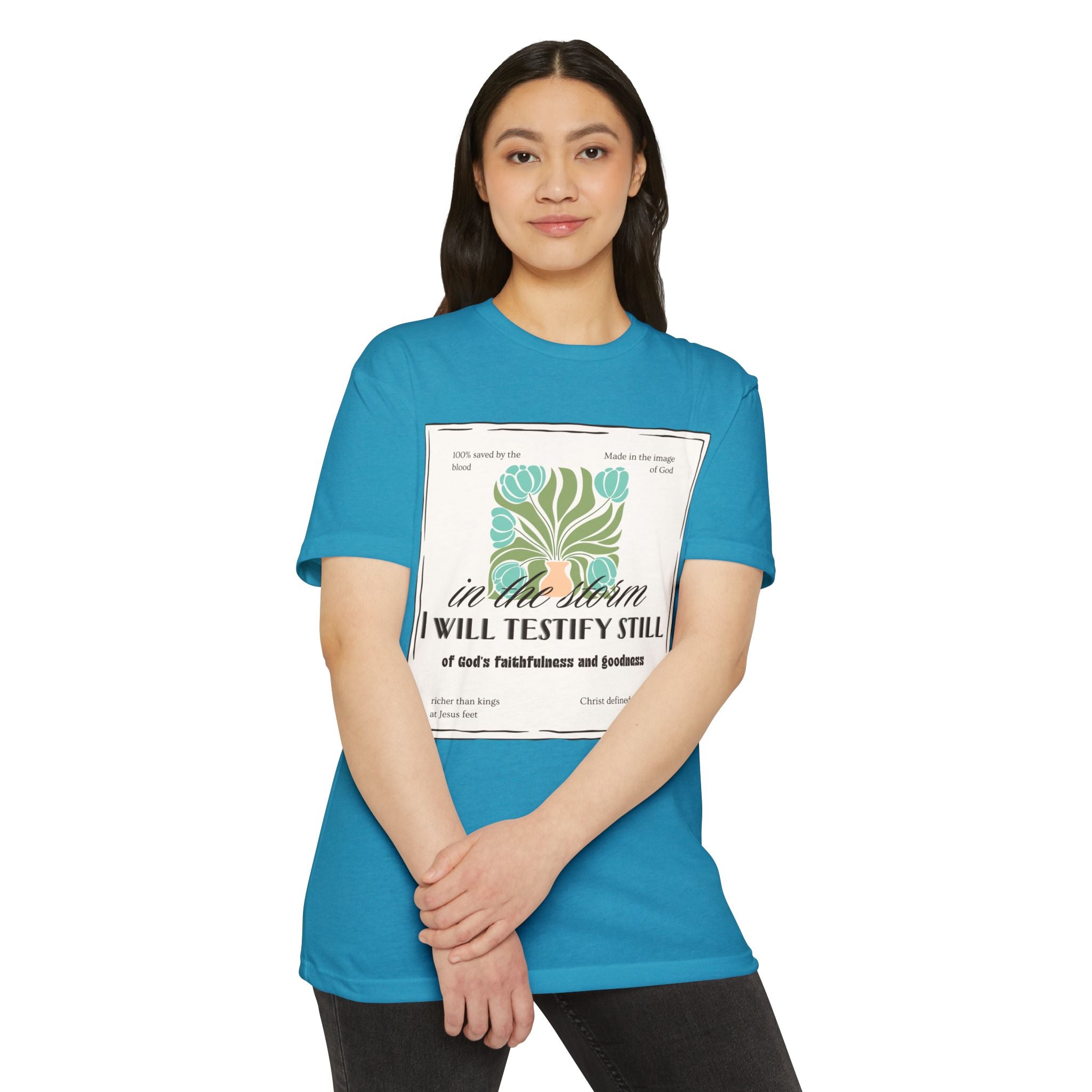 Women's  Faith Graphic T-Shirt — "In the Storm I Will Testify Still" Christian Tee