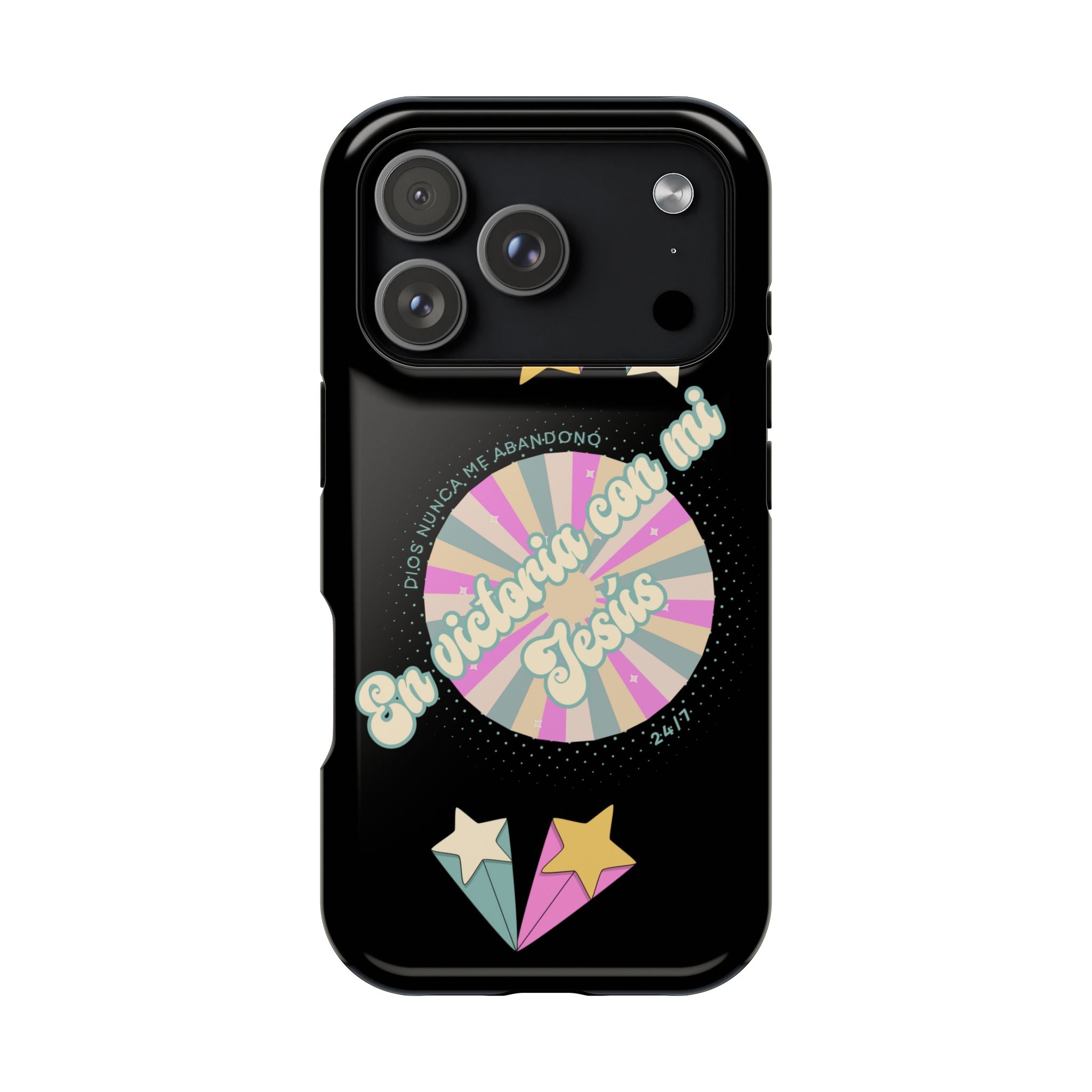 Mujeres Cover de Telefono Magnético e Impacto Resistente— "En Victoria con mi Jesús" Retro Star Design