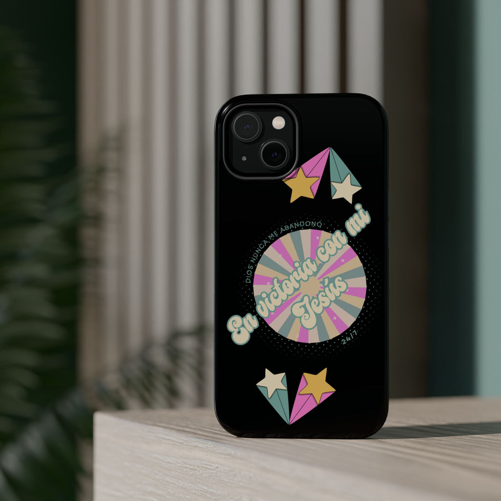 Mujeres Cover de Telefono Magnético e Impacto Resistente— "En Victoria con mi Jesús" Retro Star Design