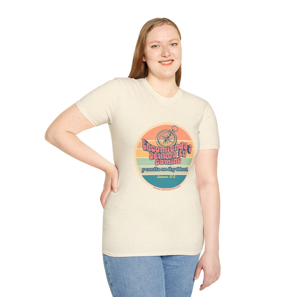 "Encomienda a Jehová tu camino" Camisa — Retro compás Camisa Feminina