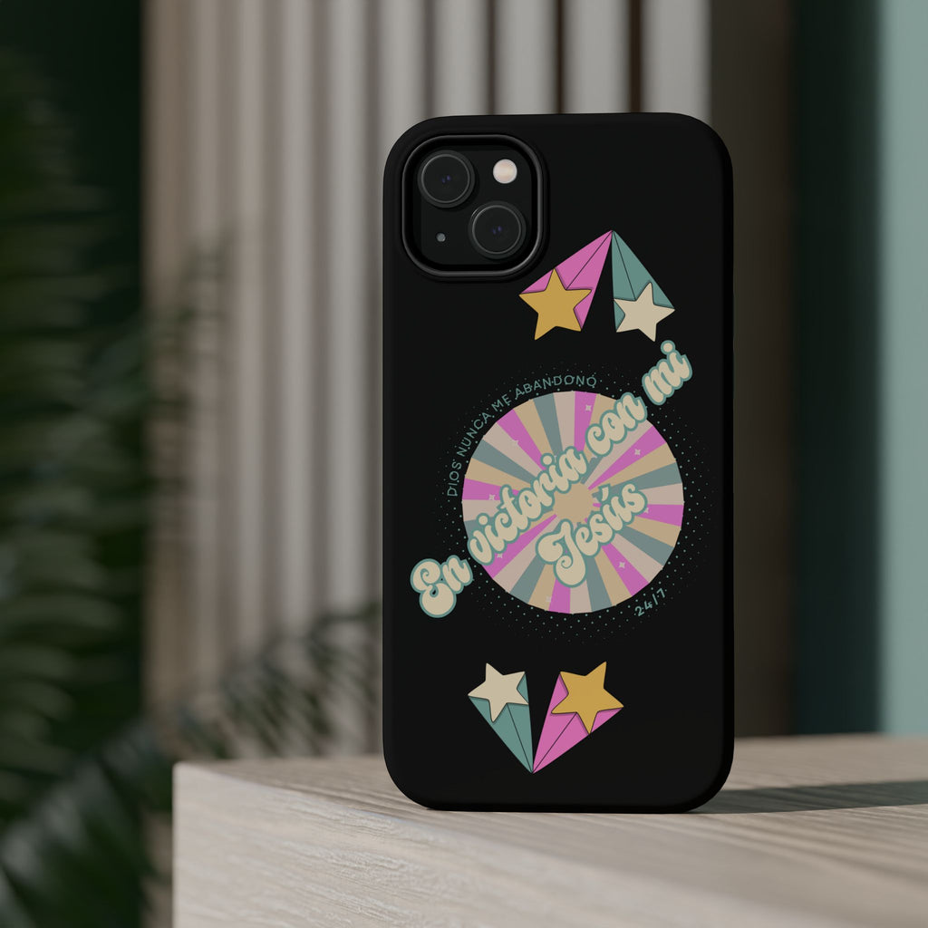 Mujeres Cover de Telefono Magnético e Impacto Resistente— "En Victoria con mi Jesús" Retro Star Design