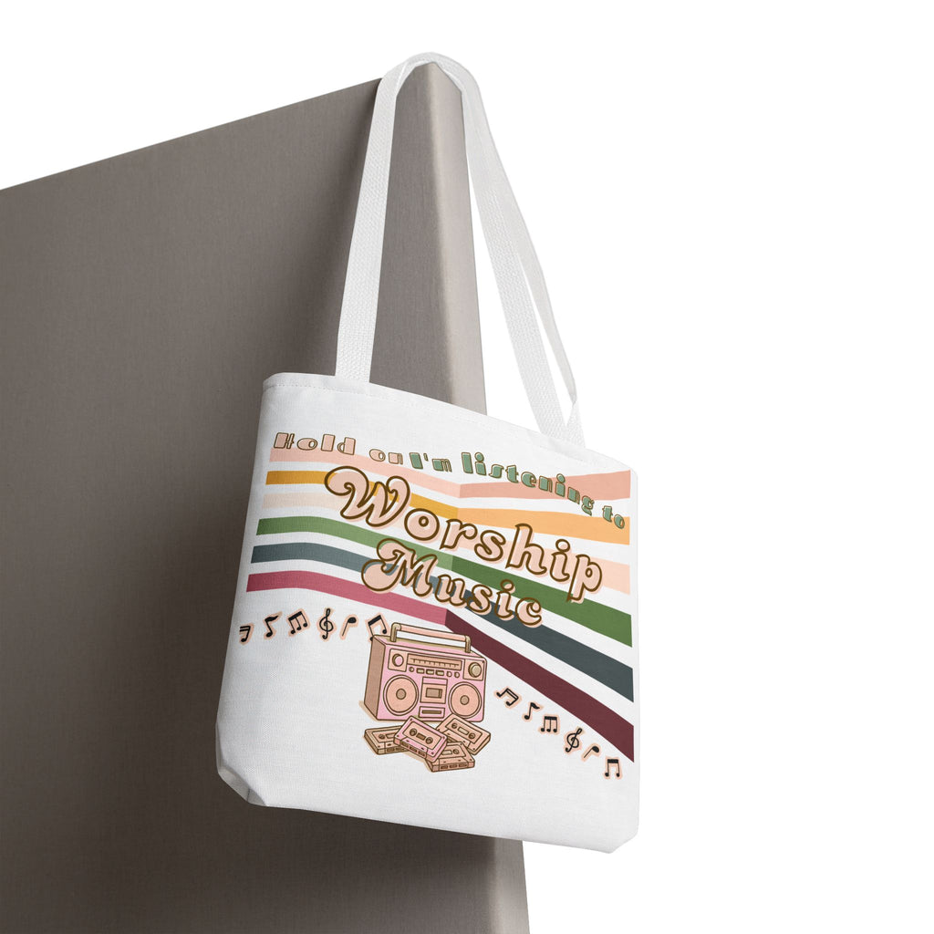 Worship Music Tote Bag – Faith-Inspired Retro Boombox Design