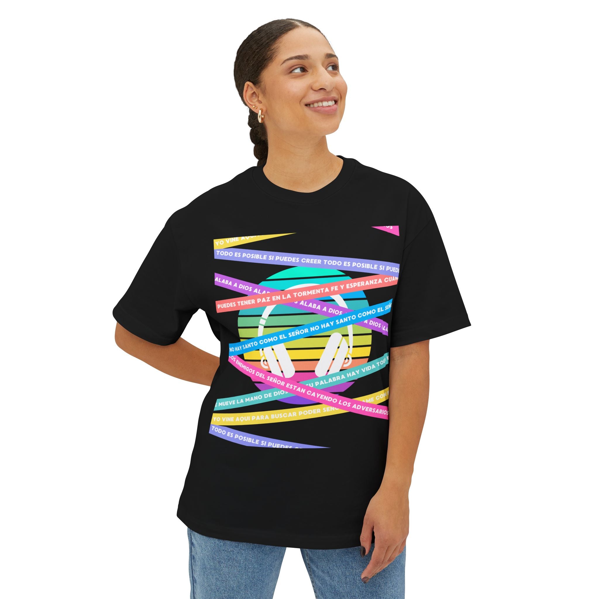 Woman's Spanish Music Tee (Música Cristiana letras)— Oversized Boxy with Colors
