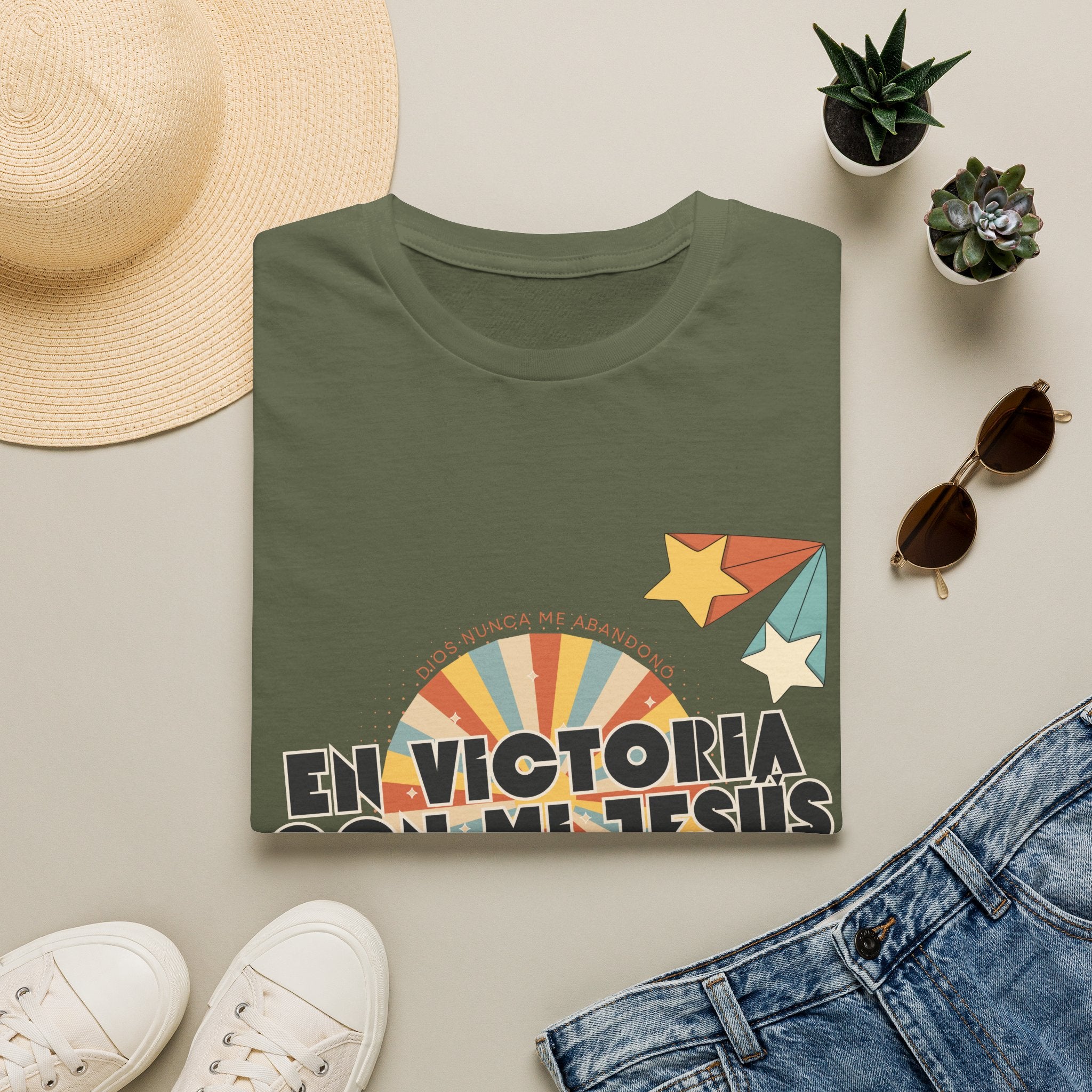 Camisa “En Victoria con mi Jesús” Varones Estilo Retro Sunrise