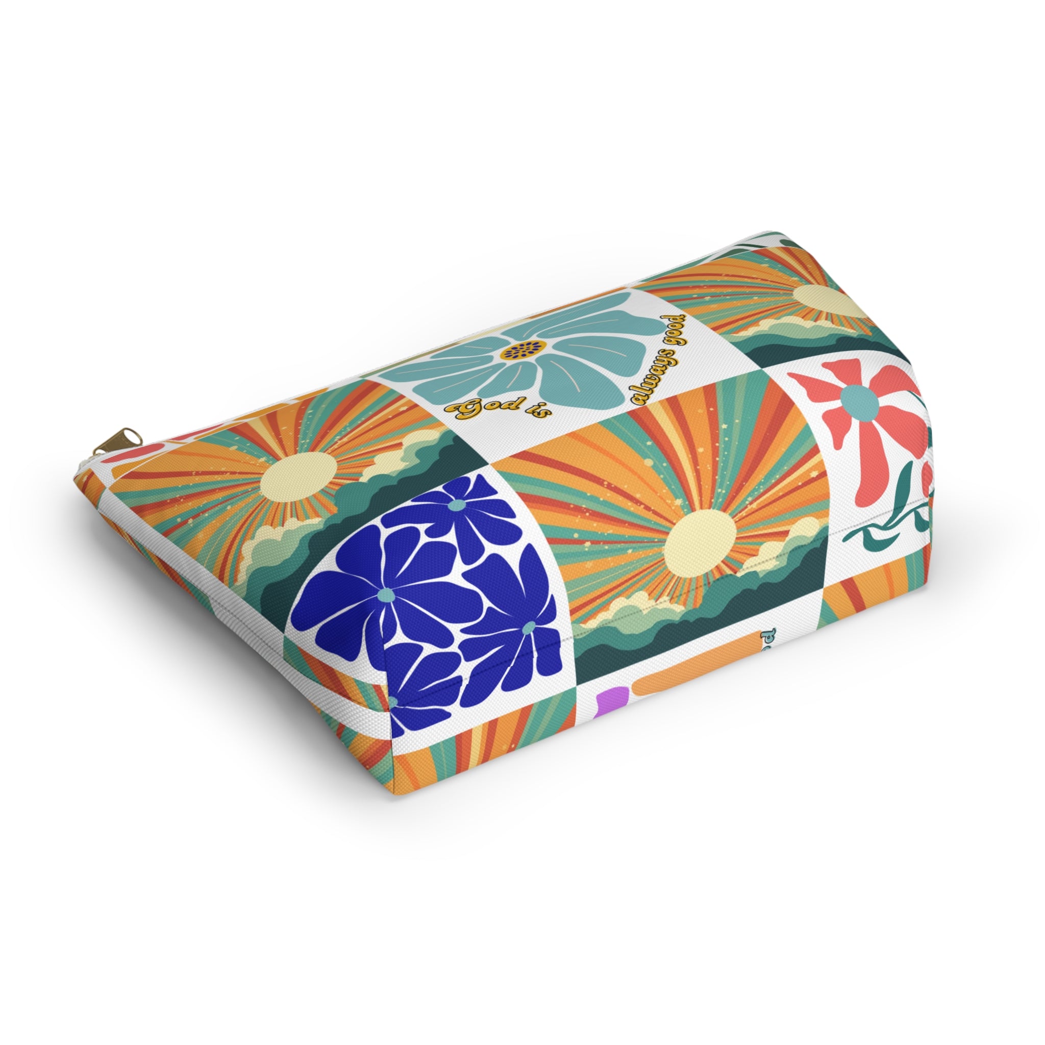 Retro Floral Sunrays Accessory Pouch — Colorful Sunrays T‑Bottom Bag