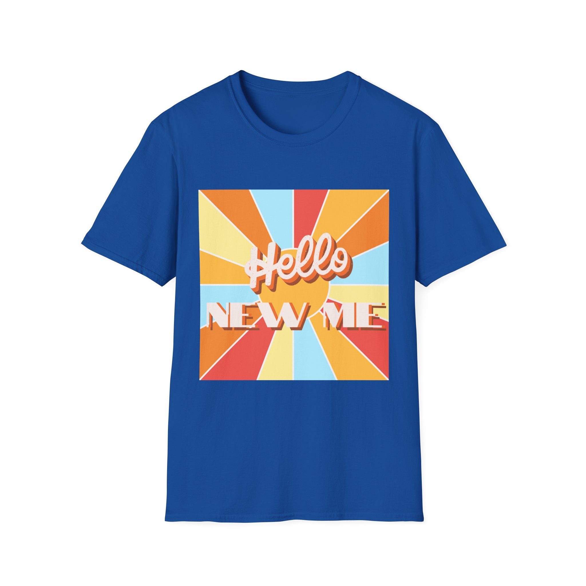 Men's Hello New Me Retro Tee — BACK: 2 Corinthians 5:17