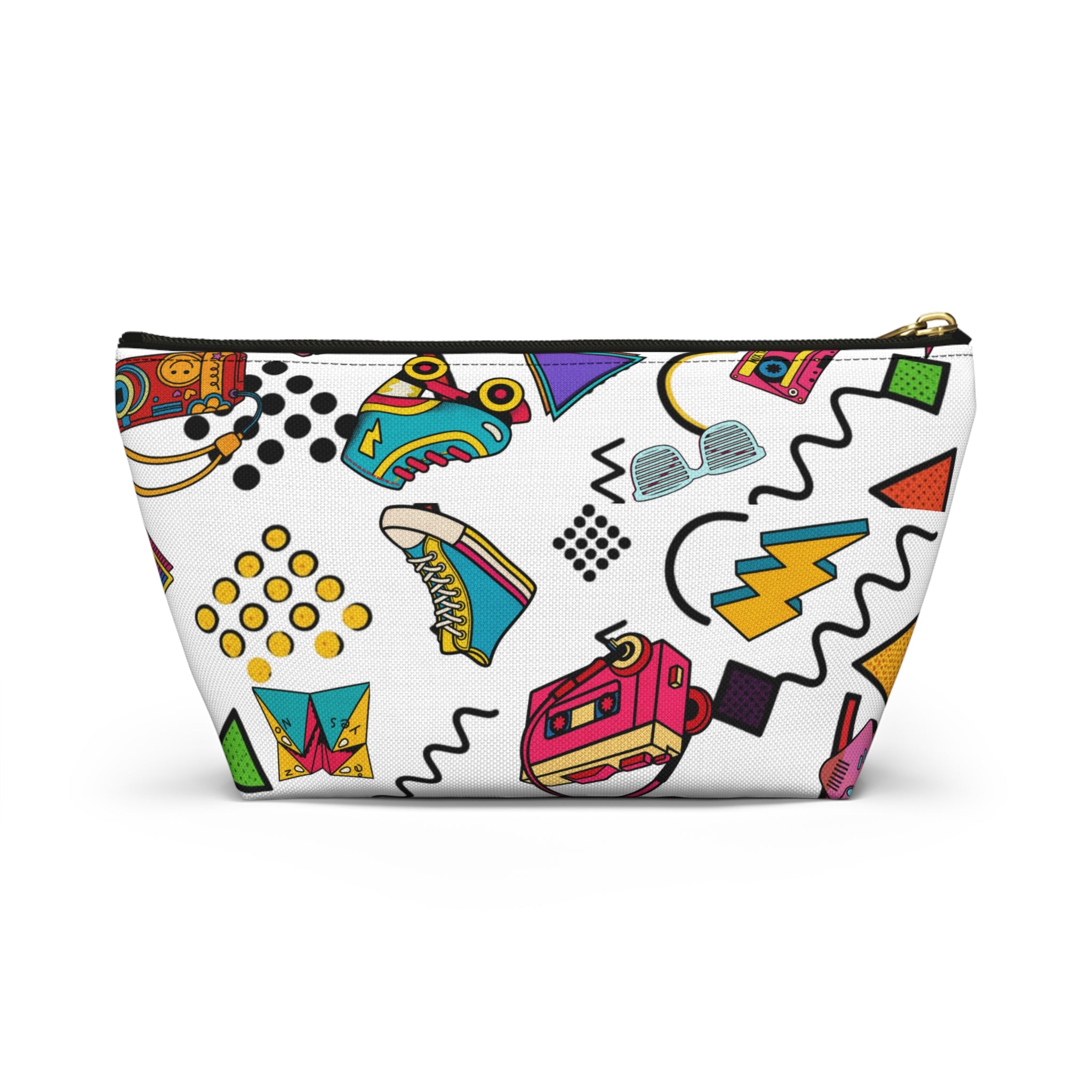 Retro 90s Pattern Accessory Pouch — Roller Skates, Cassette & Neon Shapes