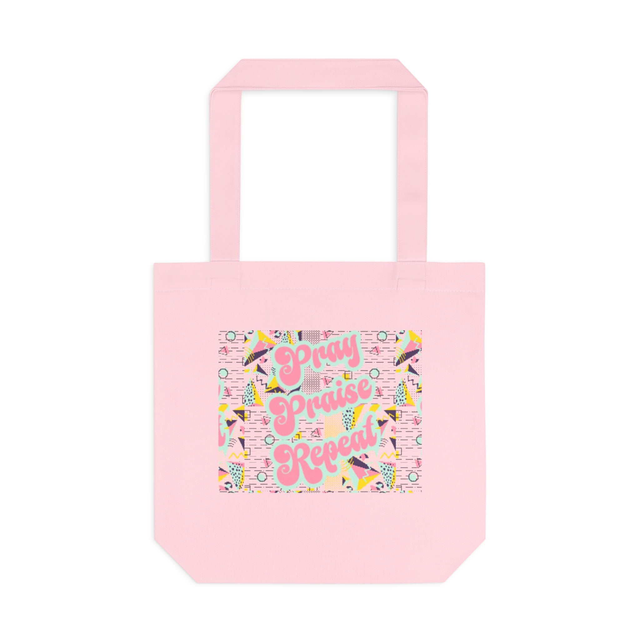 Cotton Tote — "Pray, Praise, Repeat" Colorful Faith Graphic Tote Bag