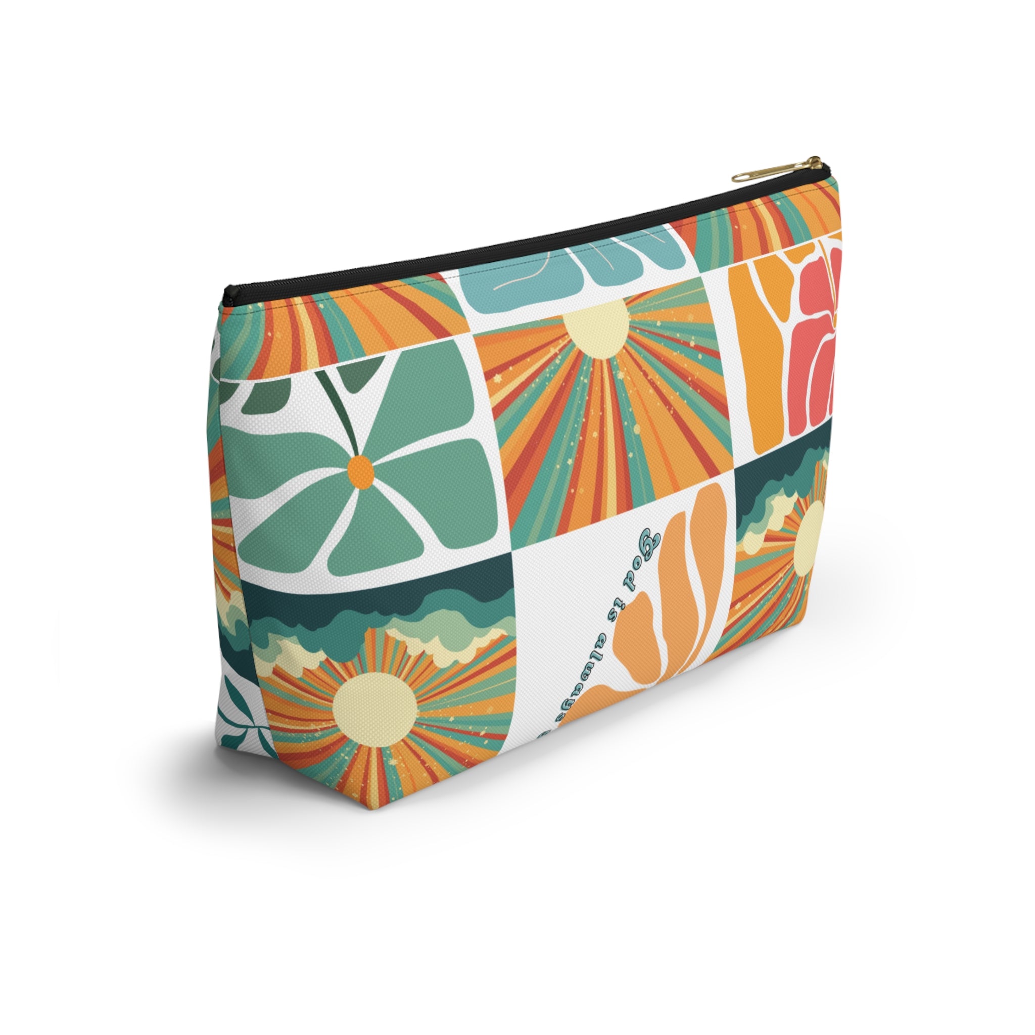 Retro Floral Sunrays Accessory Pouch — Colorful Sunrays T‑Bottom Bag
