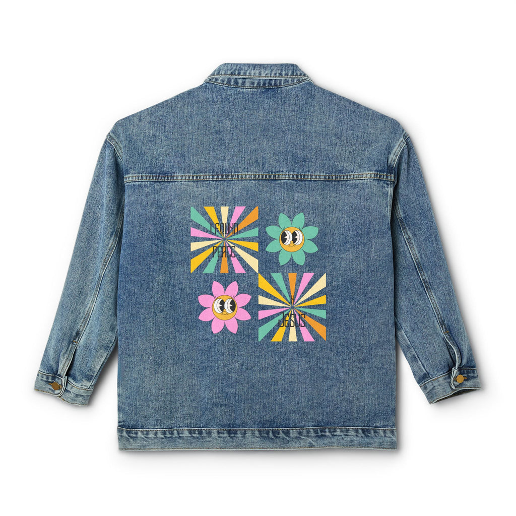 Women's Denim Jacket — Retro 'I found peace in Jesus'Graphic