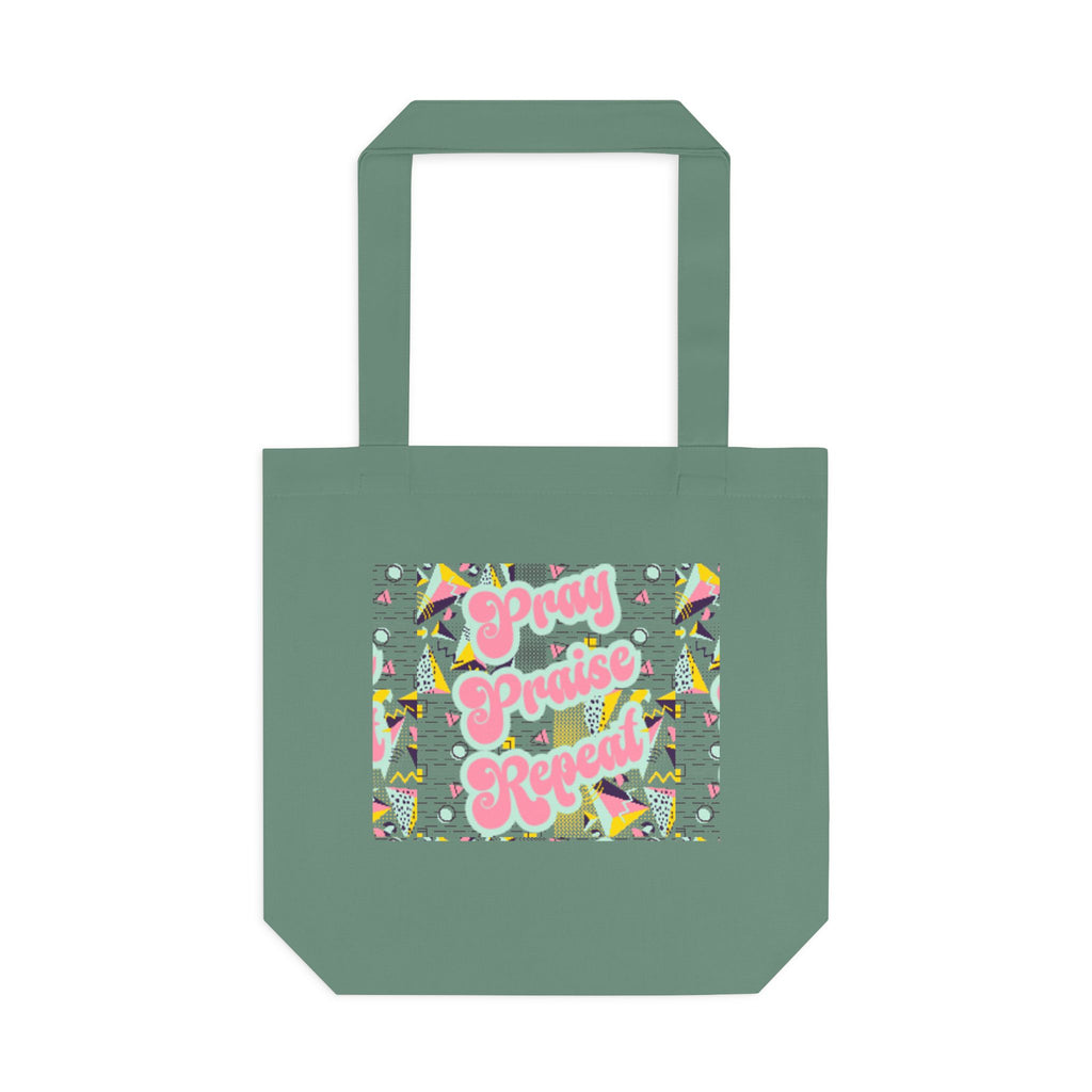 Cotton Tote — "Pray, Praise, Repeat" Colorful Faith Graphic Tote Bag