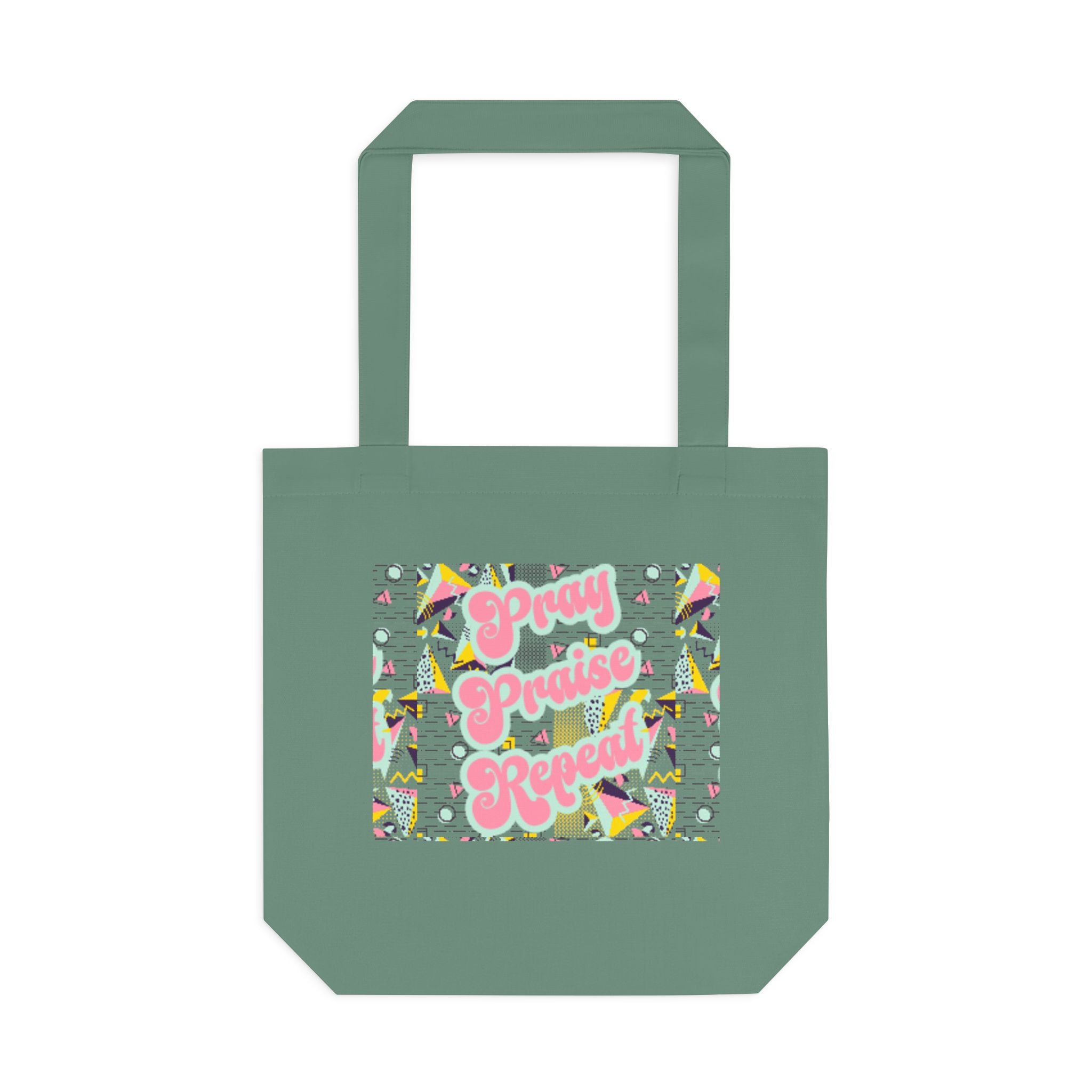 Cotton Tote — "Pray, Praise, Repeat" Colorful Faith Graphic Tote Bag