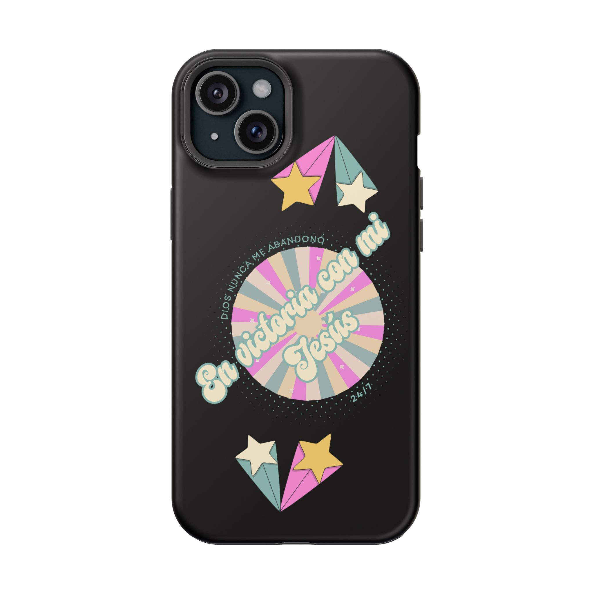 Mujeres Cover de Telefono Magnético e Impacto Resistente— "En Victoria con mi Jesús" Retro Star Design