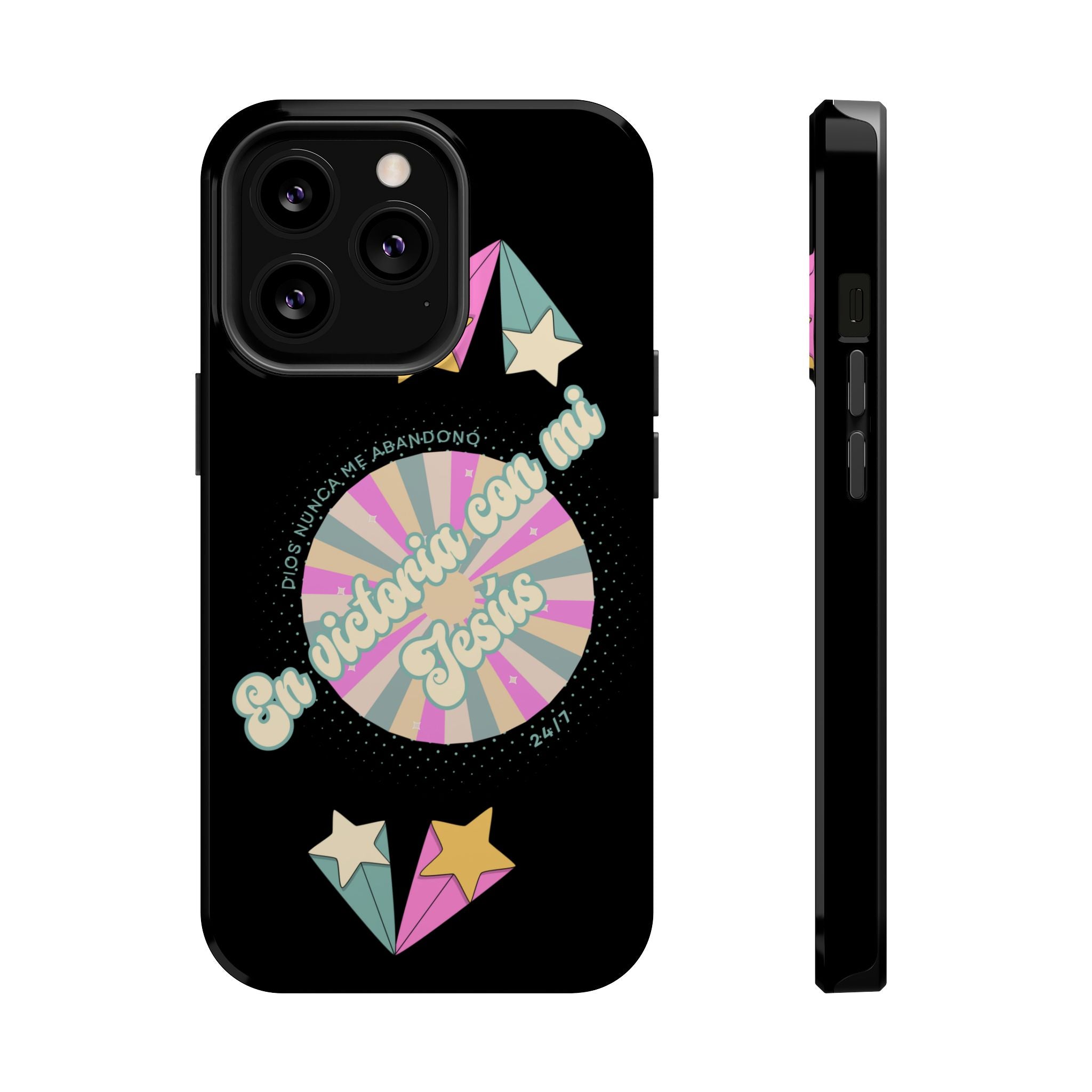 Mujeres Cover de Telefono Magnético e Impacto Resistente— "En Victoria con mi Jesús" Retro Star Design