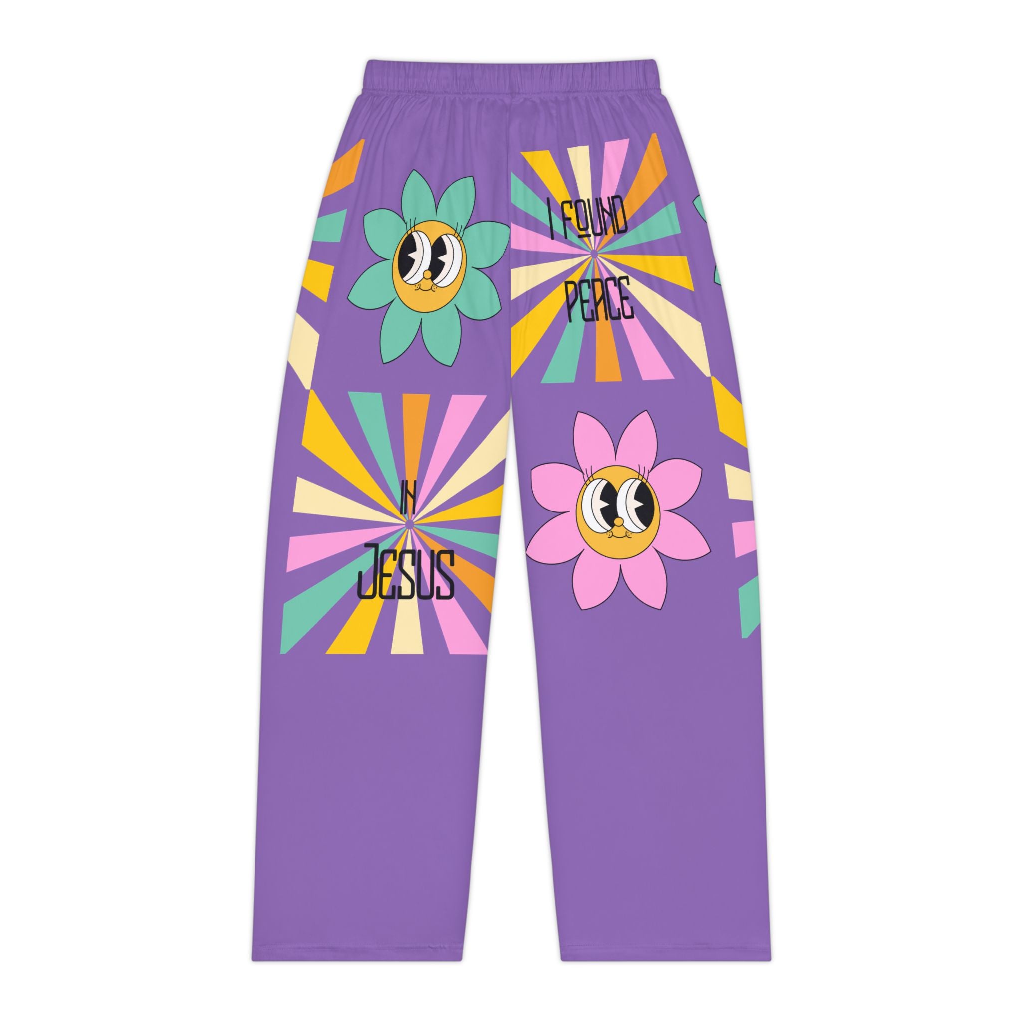 'I found peace in Jesus' Pajama Pants — Purple Retro Peace Lounge Pants