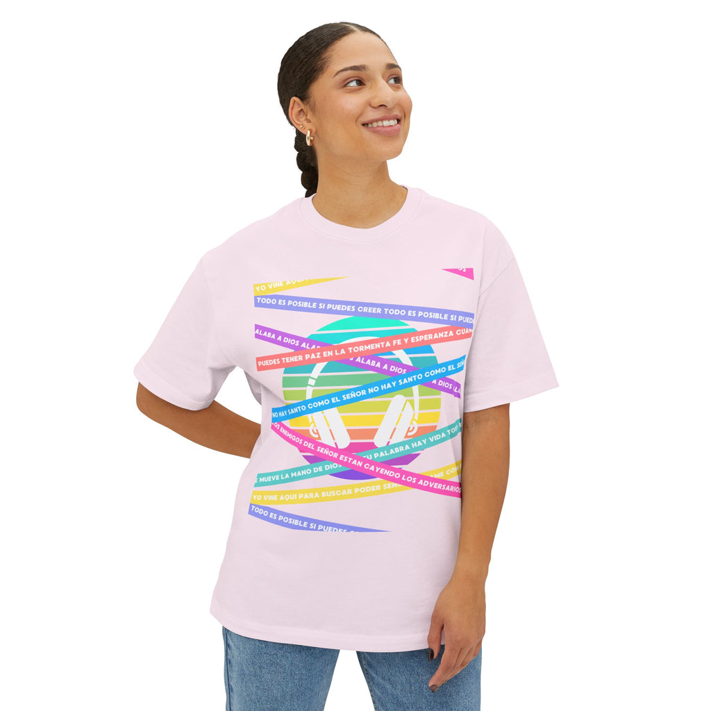 Woman's Spanish Music Tee (Música Cristiana letras)— Oversized Boxy with Colors