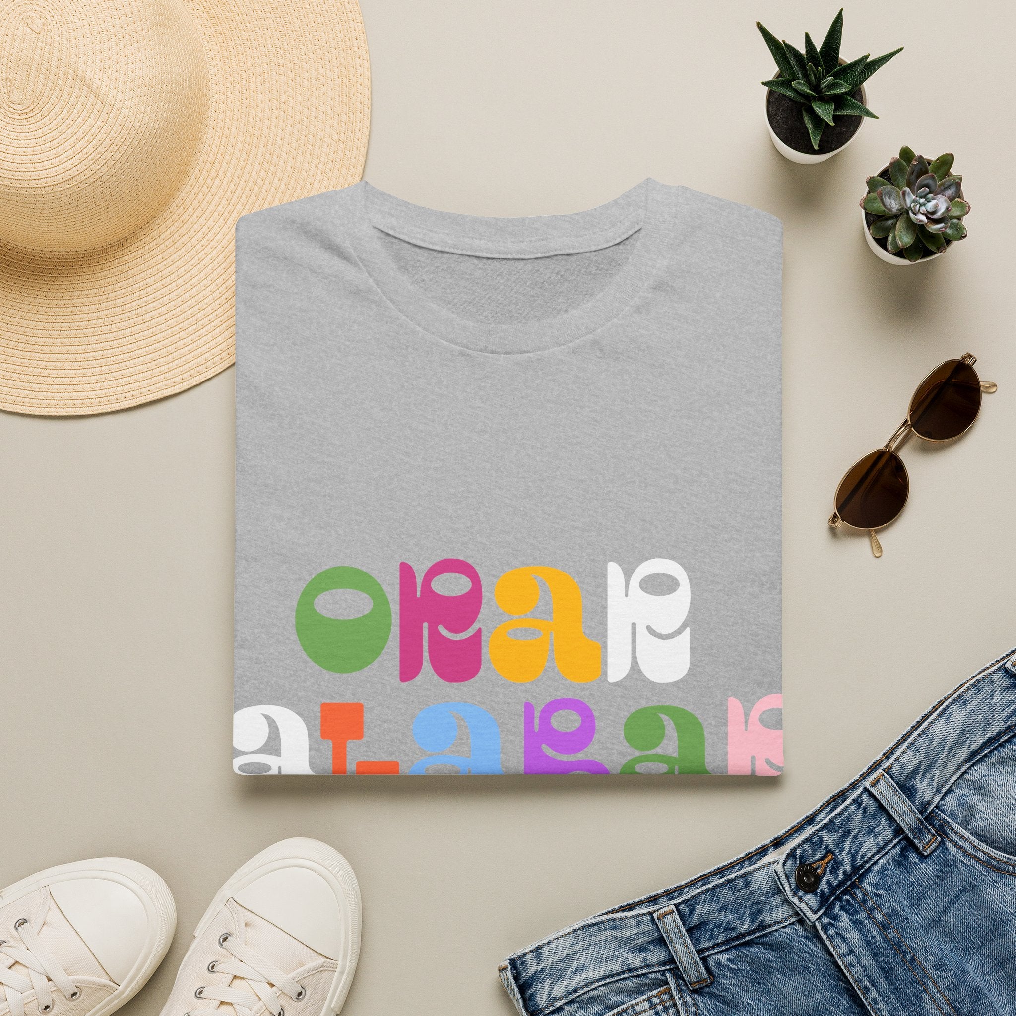 Woman's Bilingual Orar,Alabar, Repeat Tee — Colorful Groovy Type Design