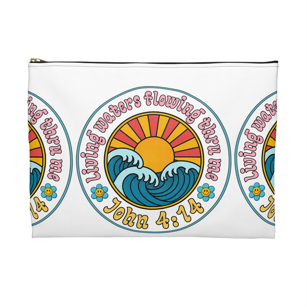 Accessory Pouch — "Living Waters Flowing Thru Me" John 4:14 Floral Wave