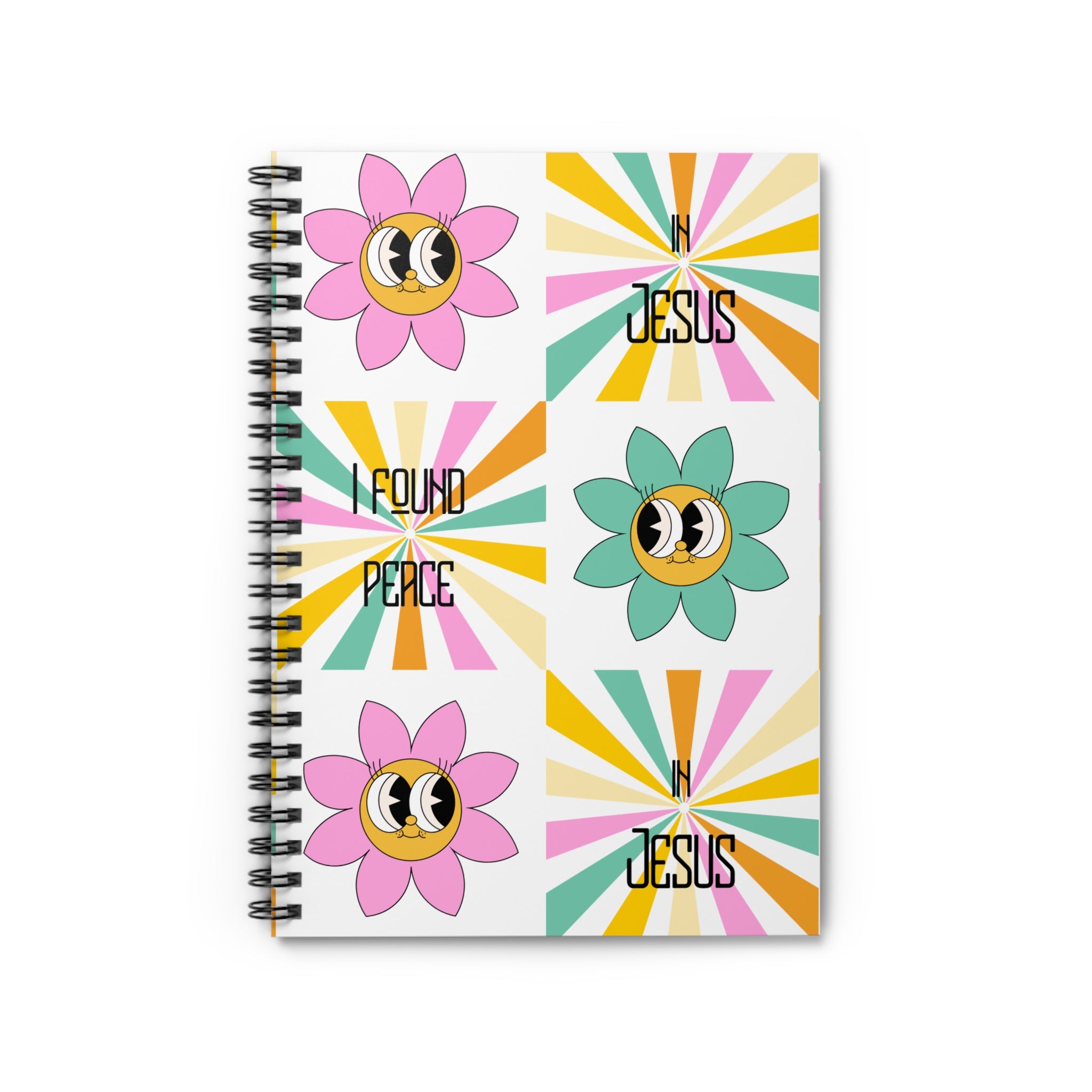 Spiral Retro Notebook — "I Found Peace in Jesus" Floral Cover (Ruled Journal)