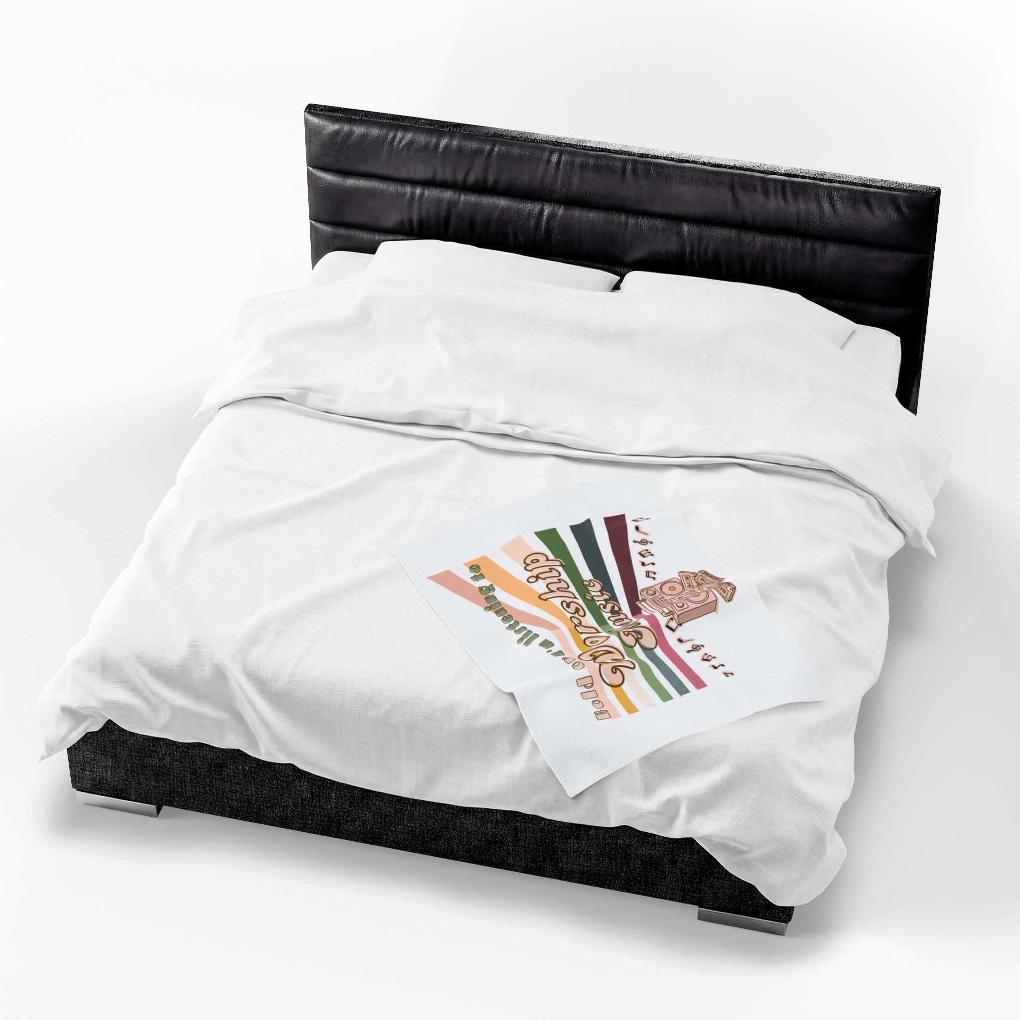 'Hold on, I'm listening to worship Music' Velveteen Plush Blanket – Retro Boombox & Rainbow Stripes