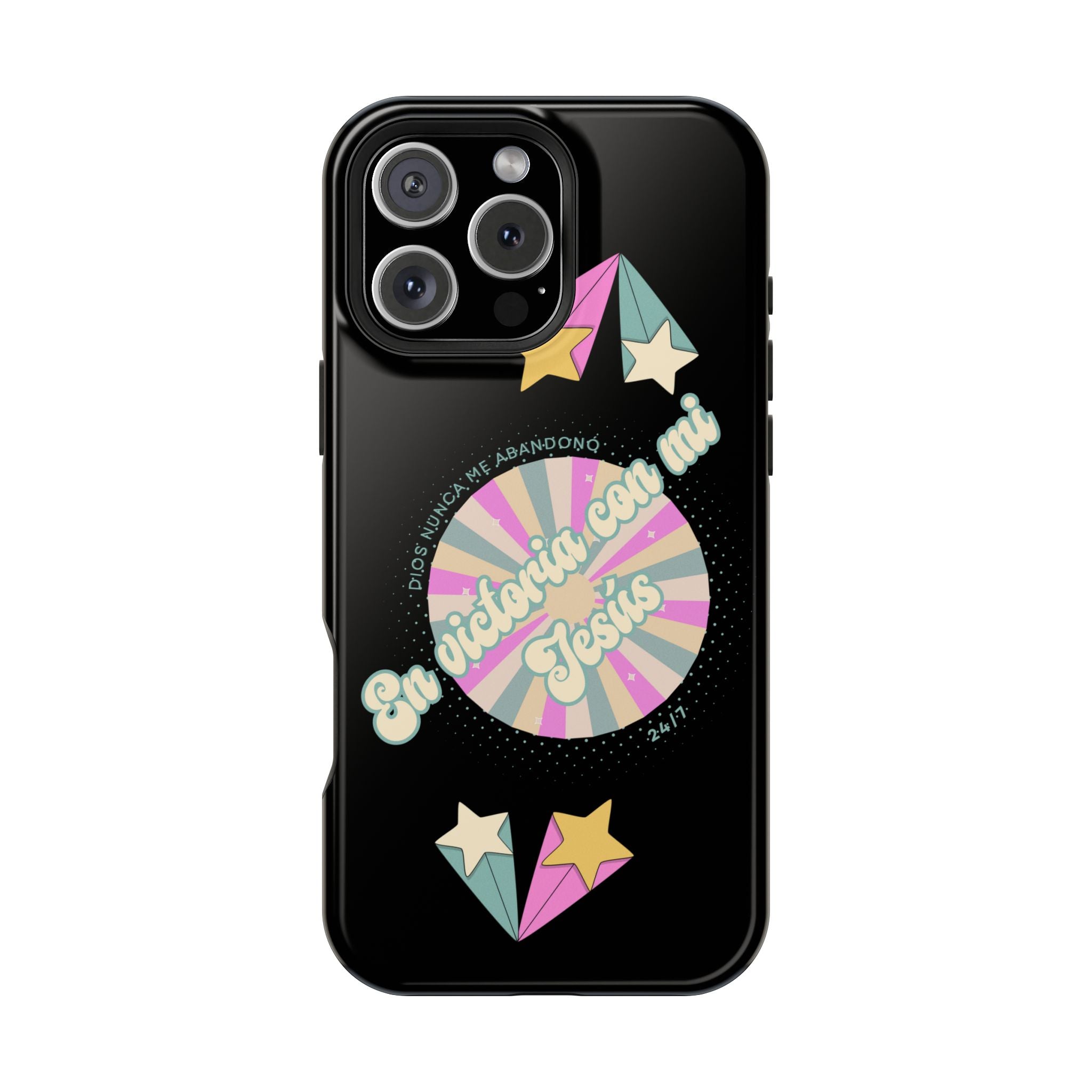 Mujeres Cover de Telefono Magnético e Impacto Resistente— "En Victoria con mi Jesús" Retro Star Design