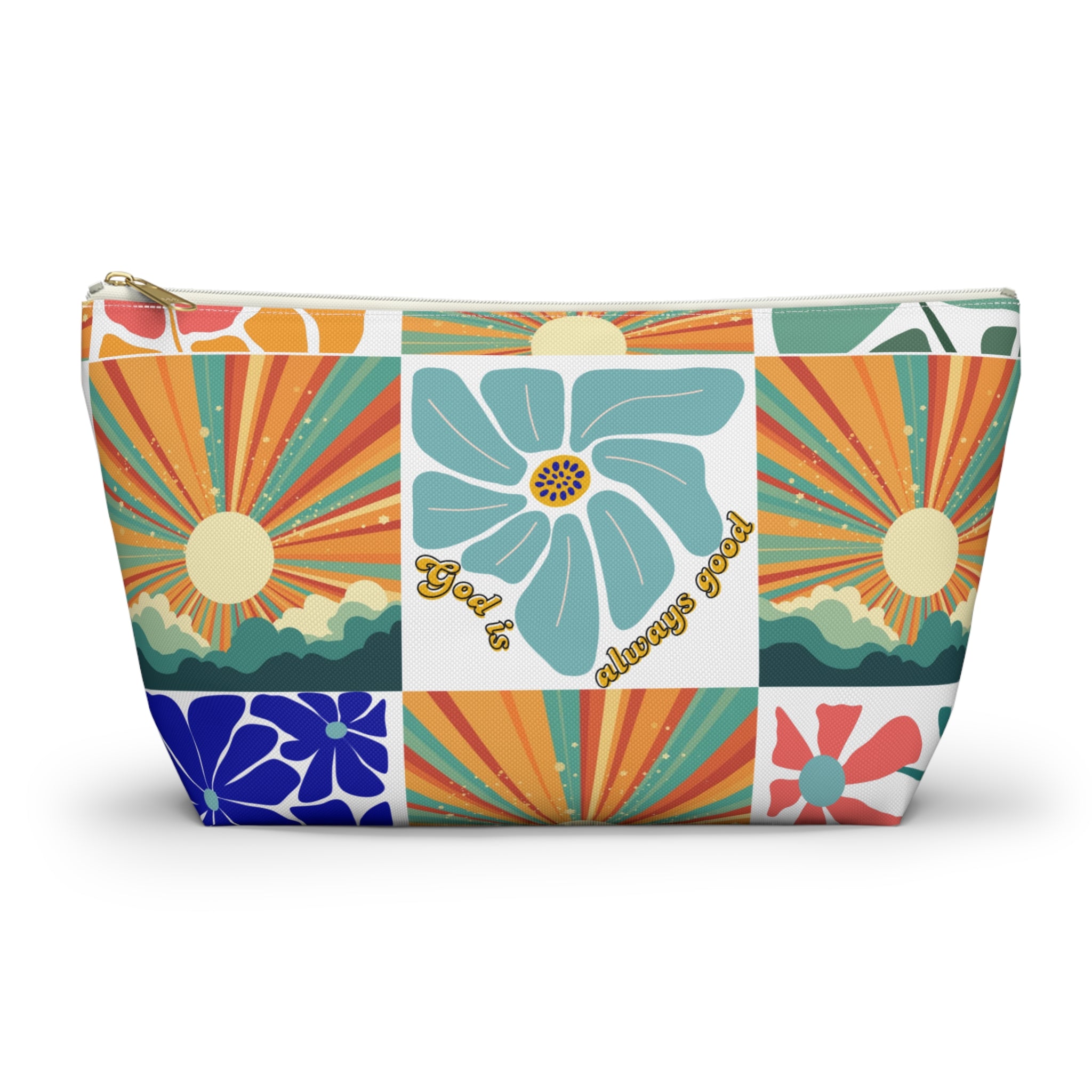 Retro Floral Sunrays Accessory Pouch — Colorful Sunrays T‑Bottom Bag