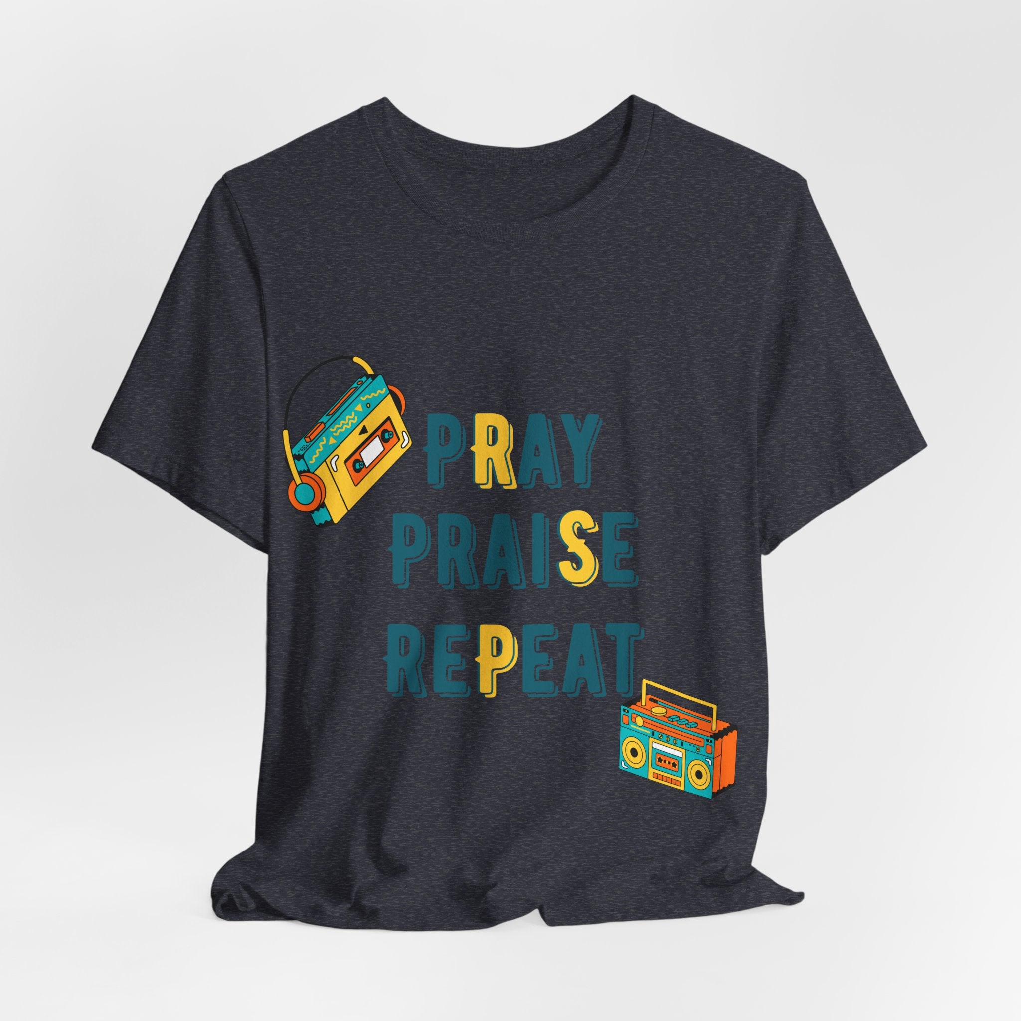 Men's Pray Praise Repeat T-Shirt — Vintage Boombox Christian Tee