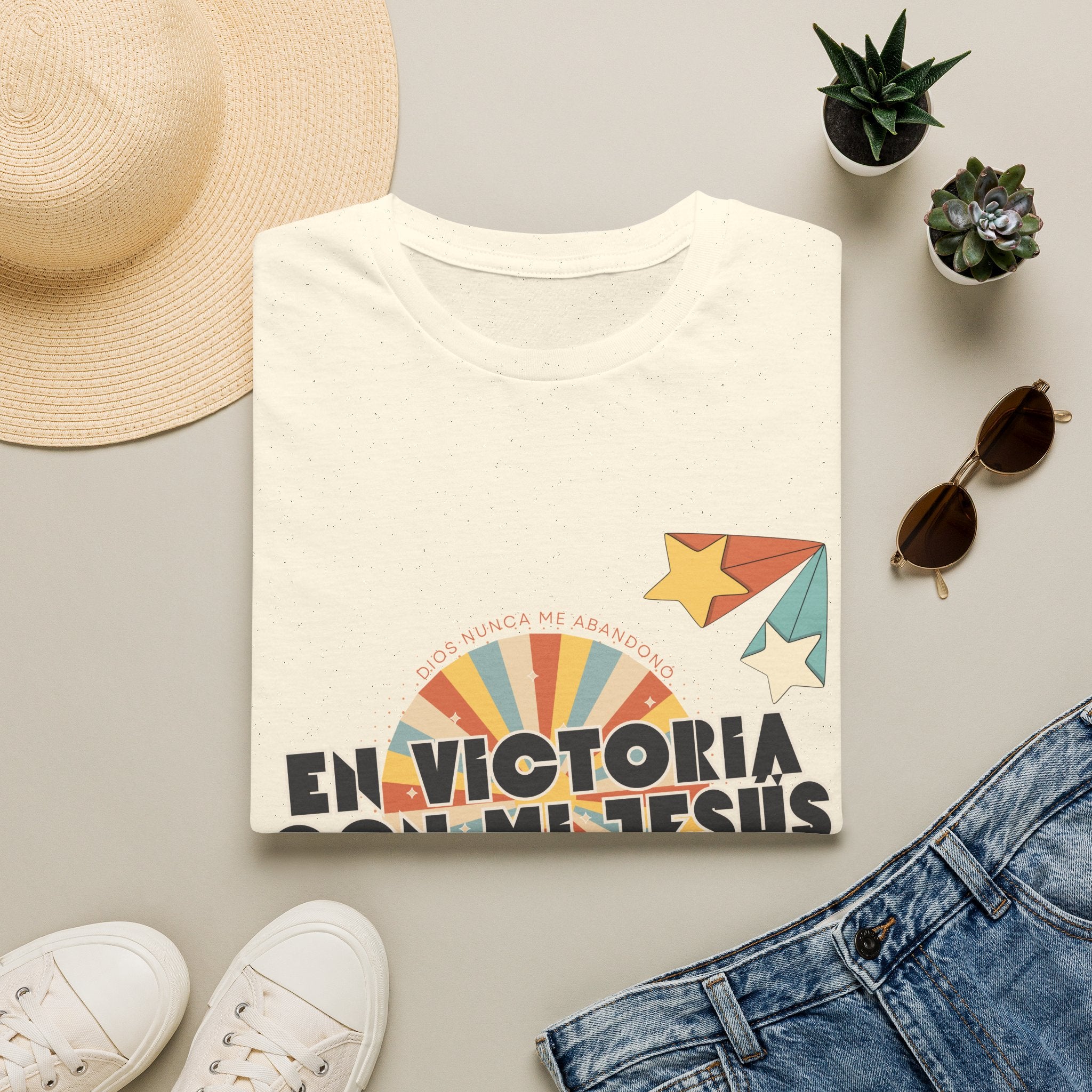 Camisa “En Victoria con mi Jesús” Varones Estilo Retro Sunrise