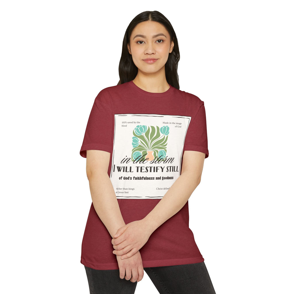 Women's  Faith Graphic T-Shirt — "In the Storm I Will Testify Still" Christian Tee