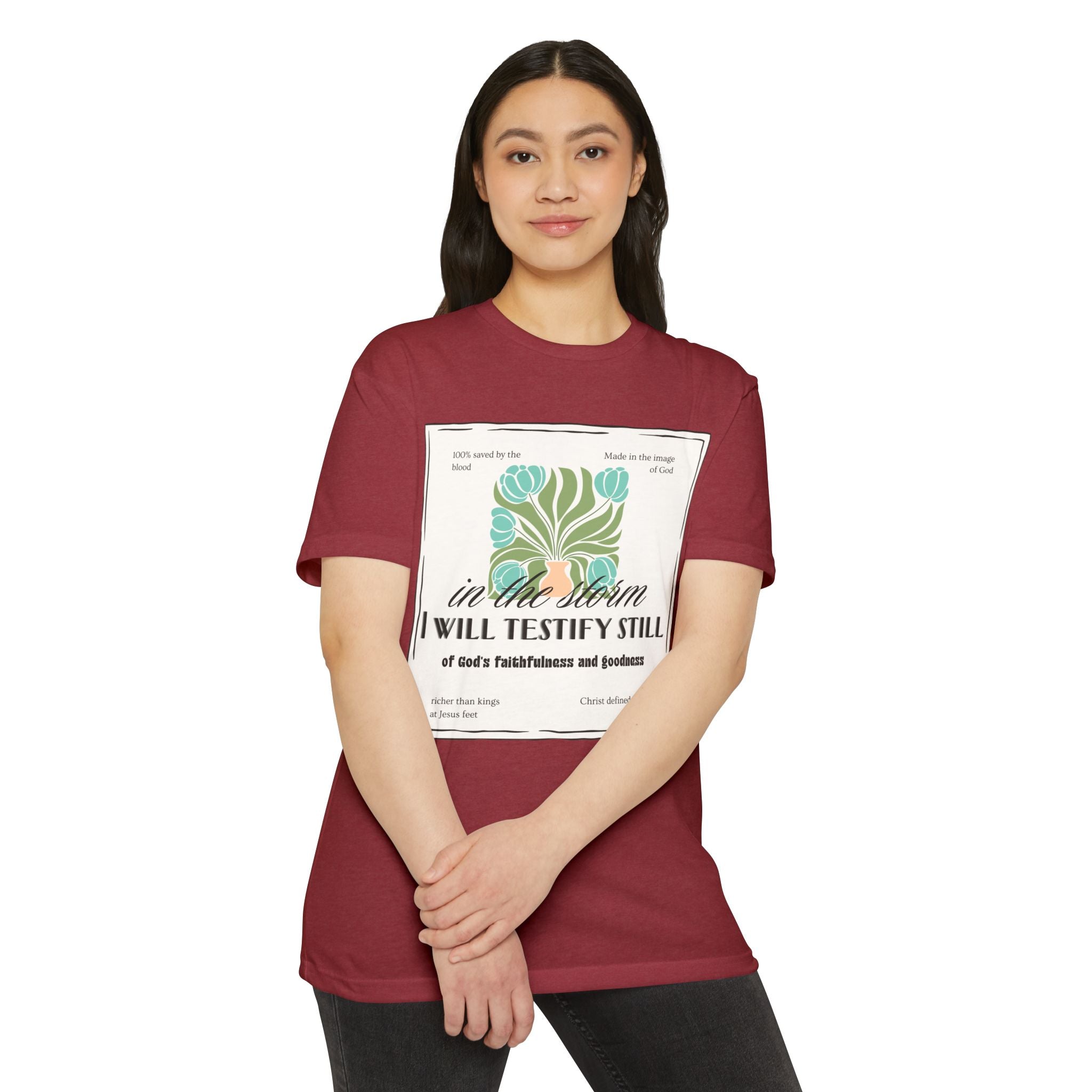 Women's  Faith Graphic T-Shirt — "In the Storm I Will Testify Still" Christian Tee