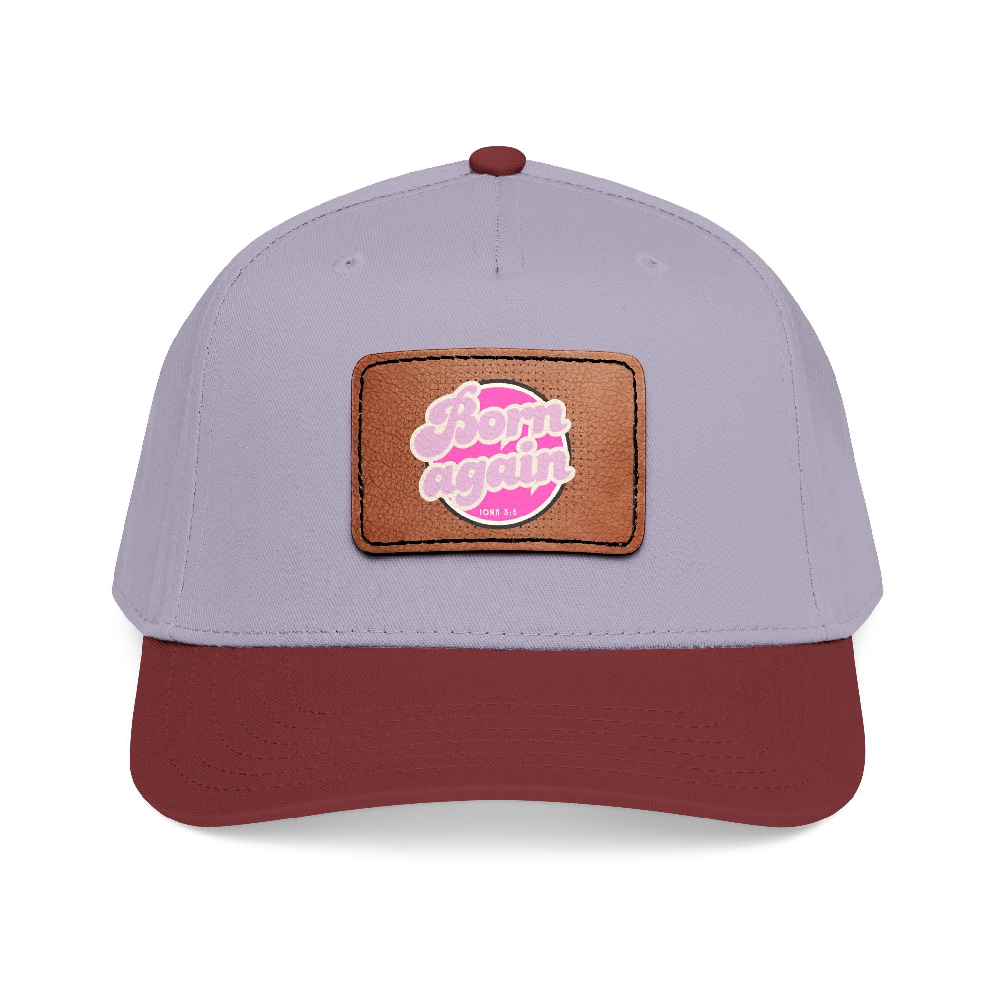 Women's 'Born Again' Leather Patch Baseball Cap — Retro Pink Logo Mid-Profile Hat