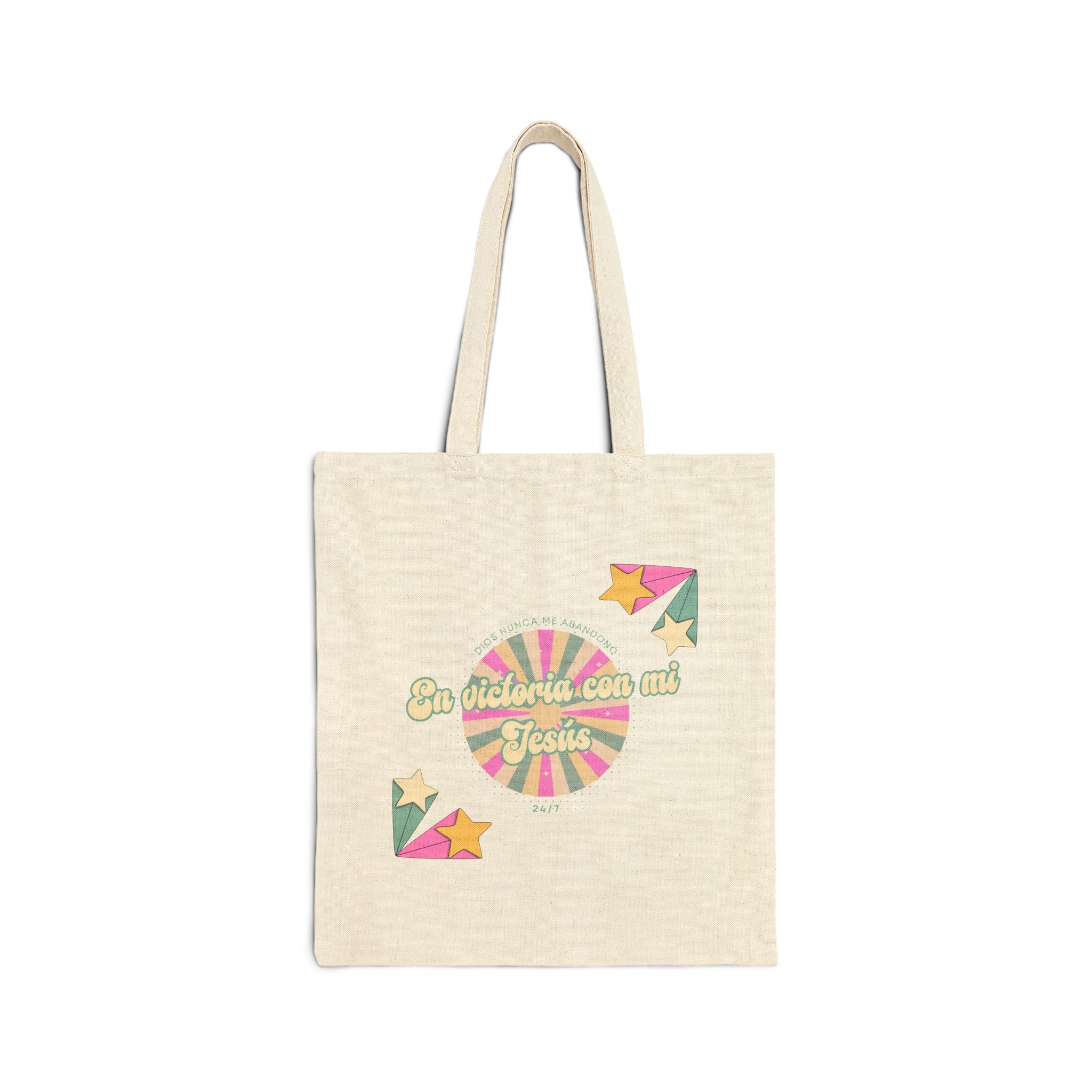 Bolsa de Algodon  — 'En victoria con mi Jesús' Retro Star Christian Canvas Tote